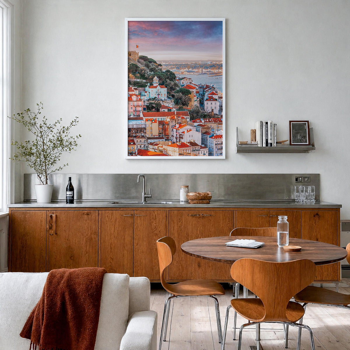 Portugal no. 2 colorful photo poster of Europe – vertical wall art in white wood frame, hanging on wall