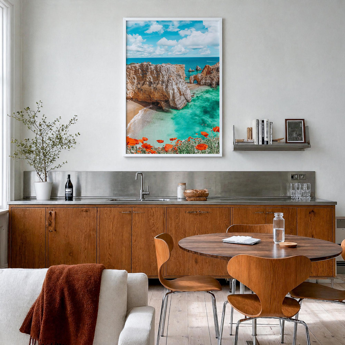 Portugal no. 3 colorful photo poster of Europe – vertical wall art in white wood frame, hanging on wall