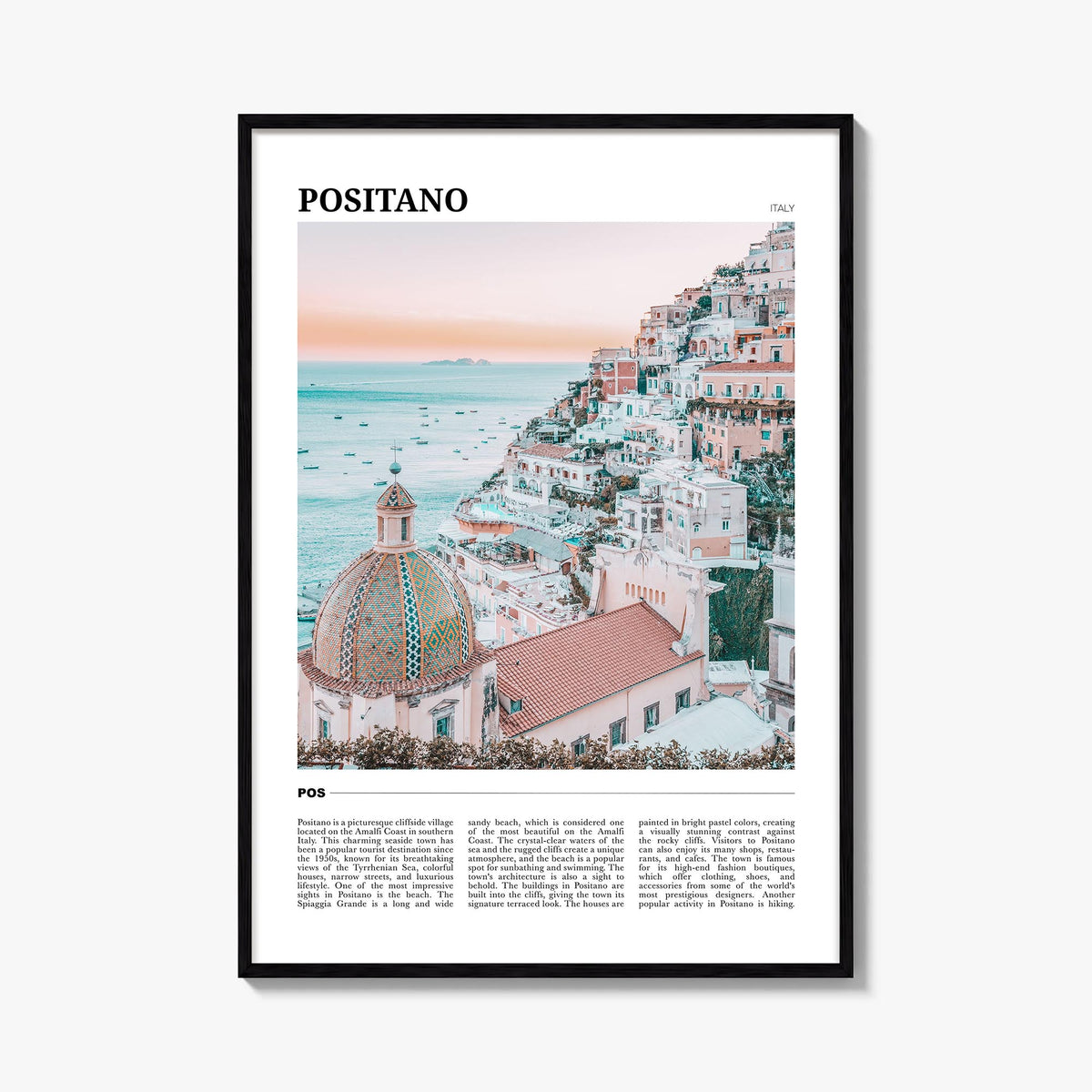 Positano no. 2 colorful travel poster of Italy – vertical wall art, unframed print shown in interior mockup