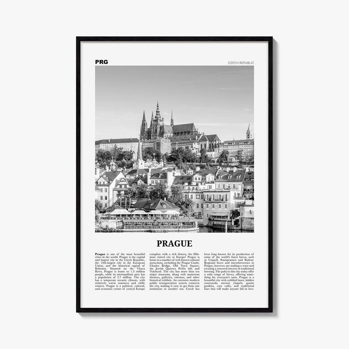 Prague no. 1 black & white newspaper poster of Czechia – vertical wall art, unframed print shown in interior mockup