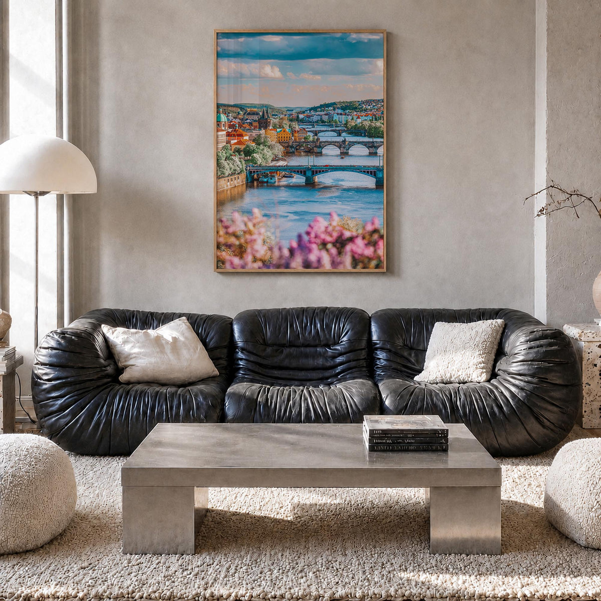 Prague no. 3 colorful photo poster of Czechia – vertical wall art in natural wood frame, hanging on wall