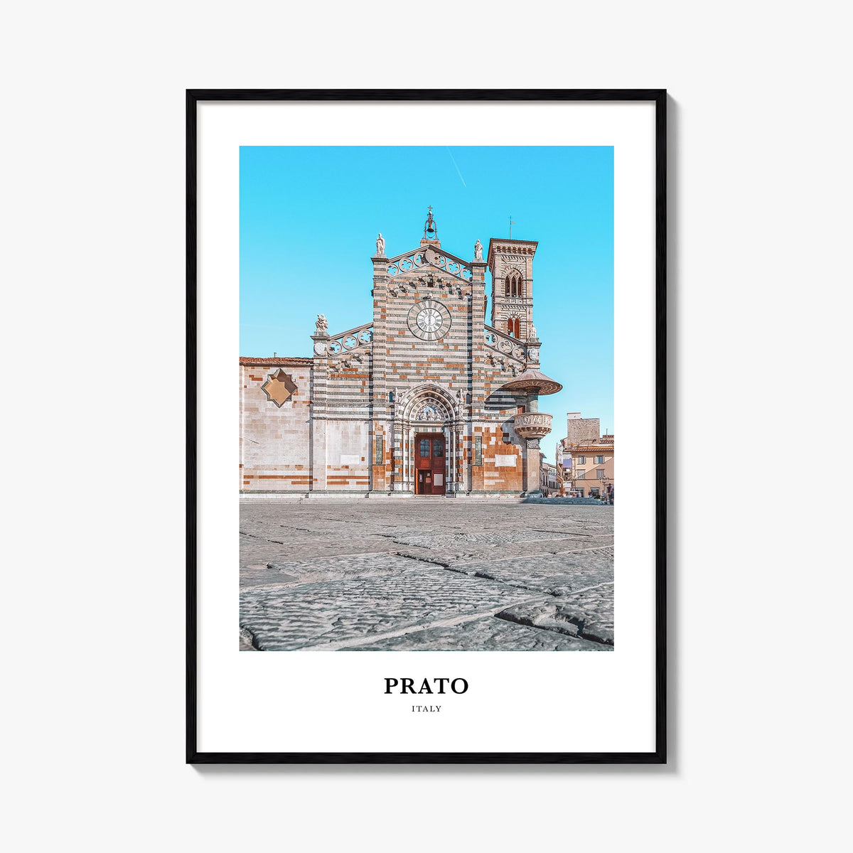 Prato colorful classic poster of Italy – vertical wall art, unframed print shown in interior mockup