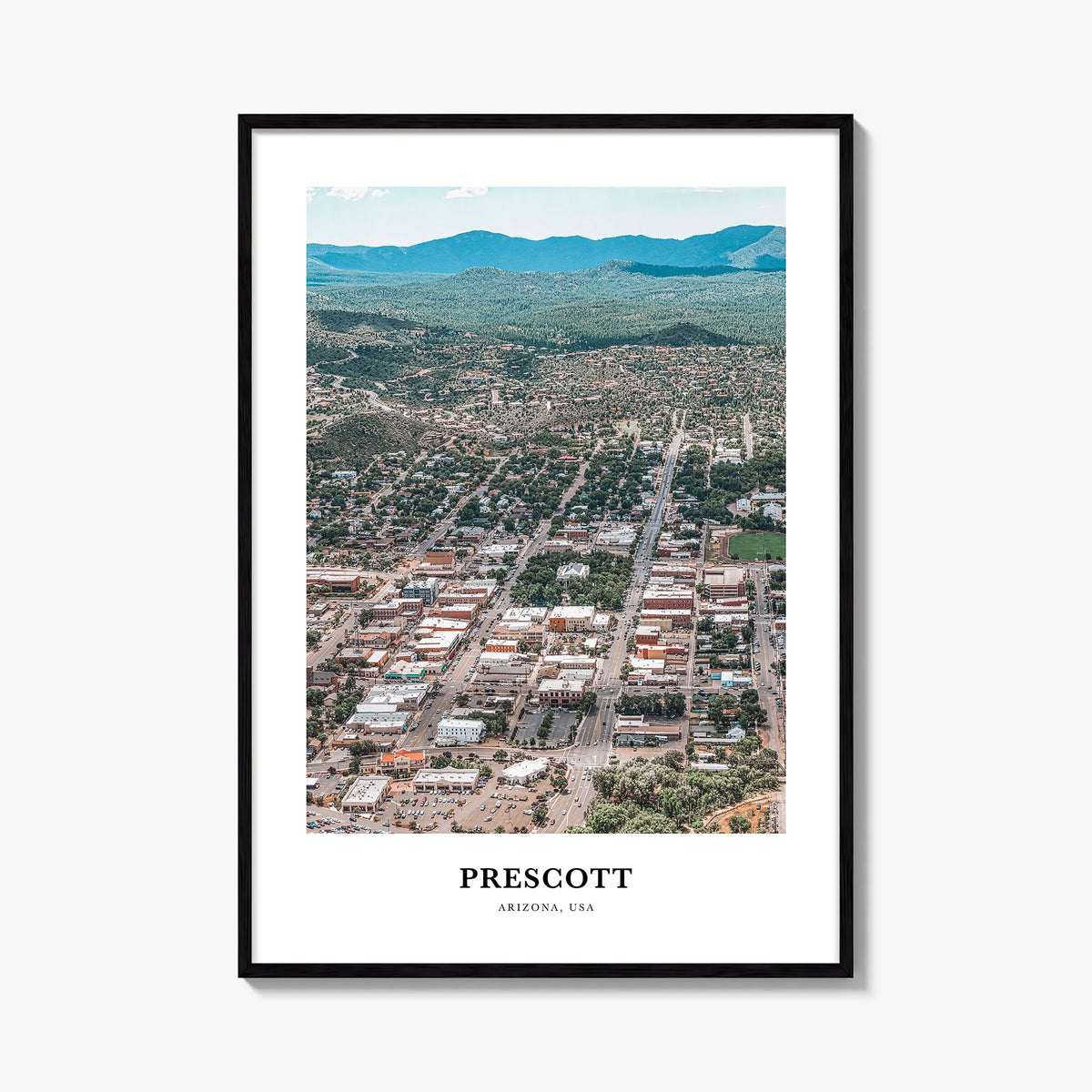 Prescott colorful classic poster of Arizona, USA – vertical wall art, unframed print shown in interior mockup