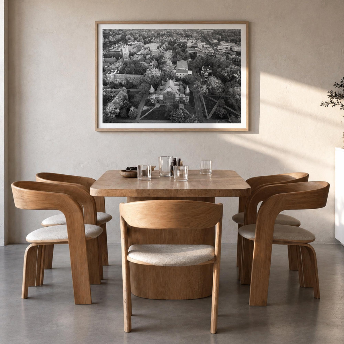 Princeton black & white photo poster of New Jersey, USA – horizontal wall art in natural wood frame with white border, hangin