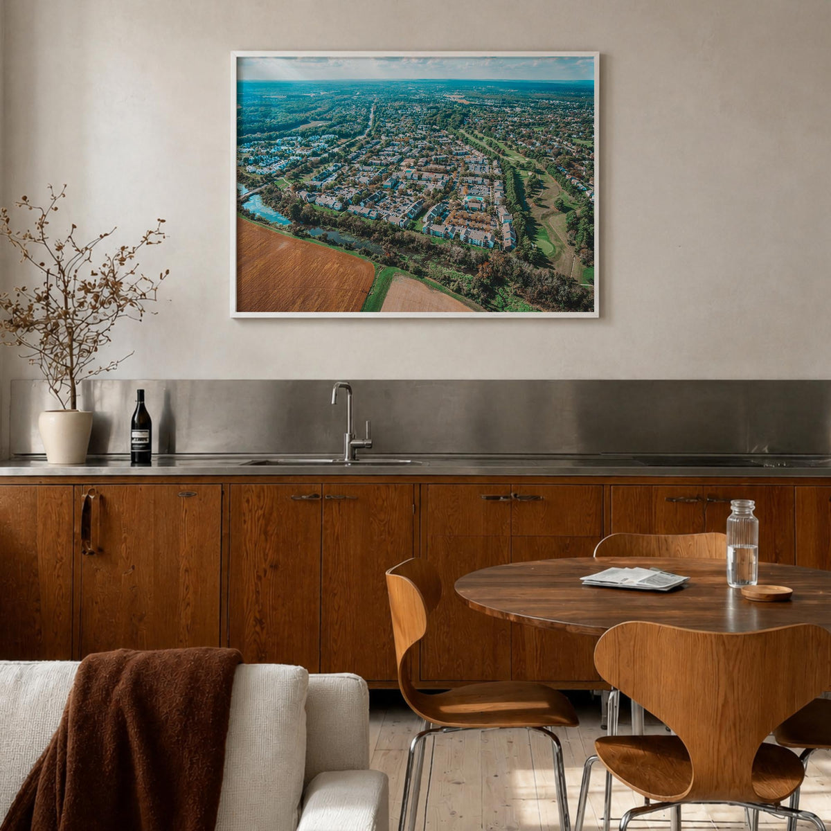 Princeton colorful photo poster of New Jersey, USA – horizontal wall art in white wood frame, hanging on wall