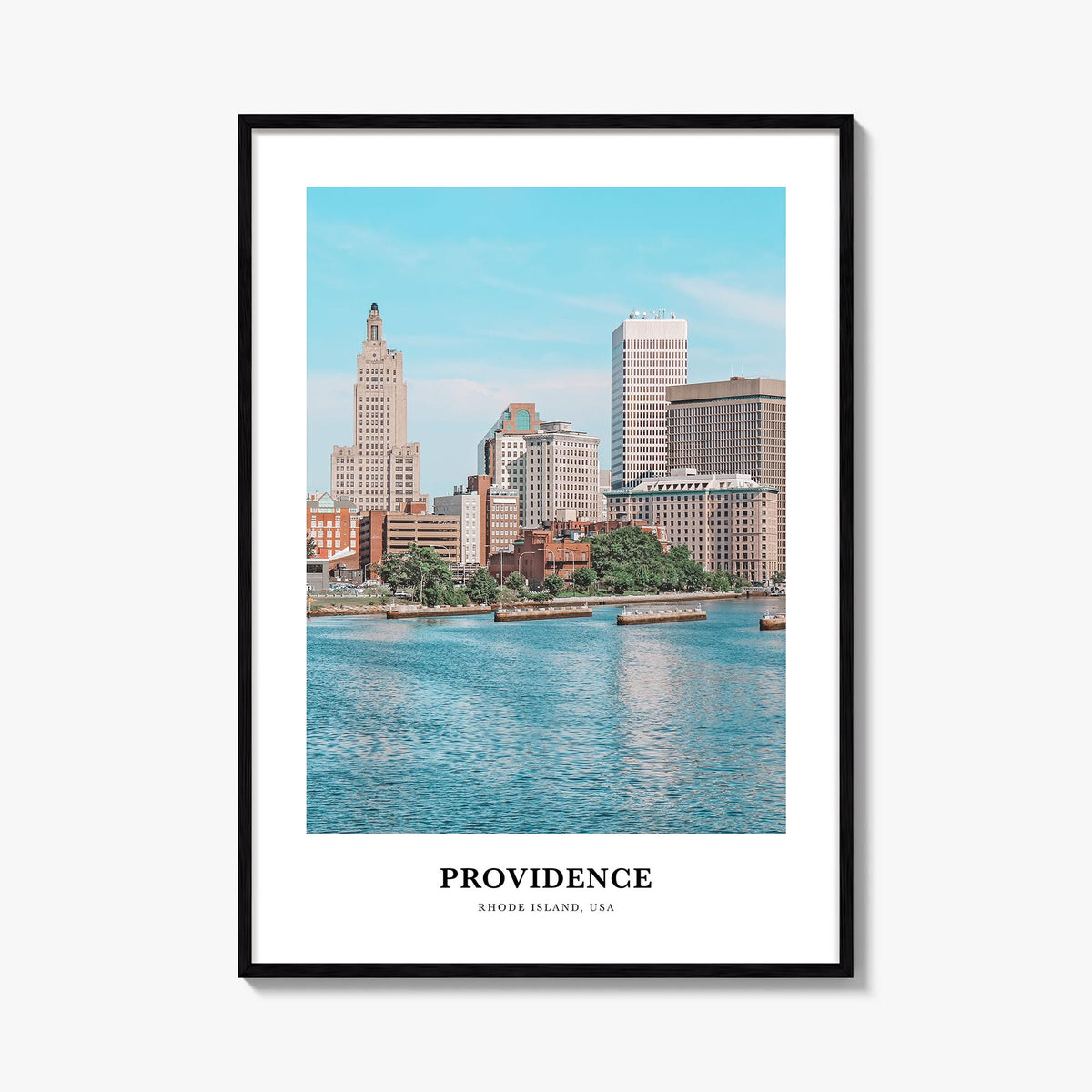 Providence colorful classic poster of Rhode Island, USA – vertical wall art, unframed print shown in interior mockup