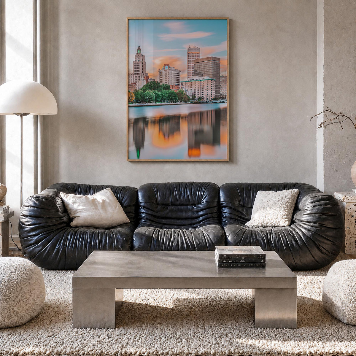 Providence no. 1 colorful photo poster of Rhode Island, USA – vertical wall art in natural wood frame, hanging on wall