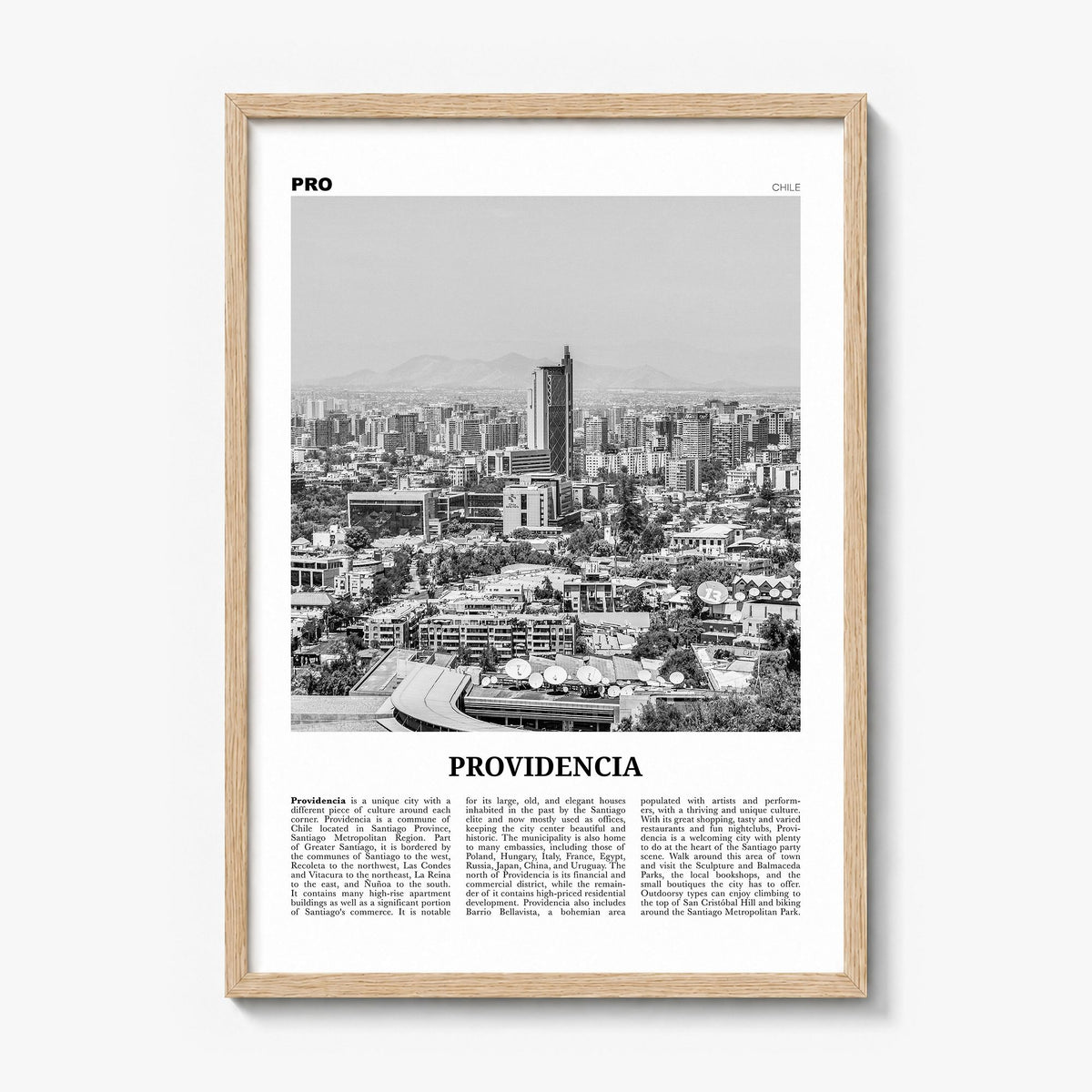 Providencia Newspaper Poster in a natural wood frame
