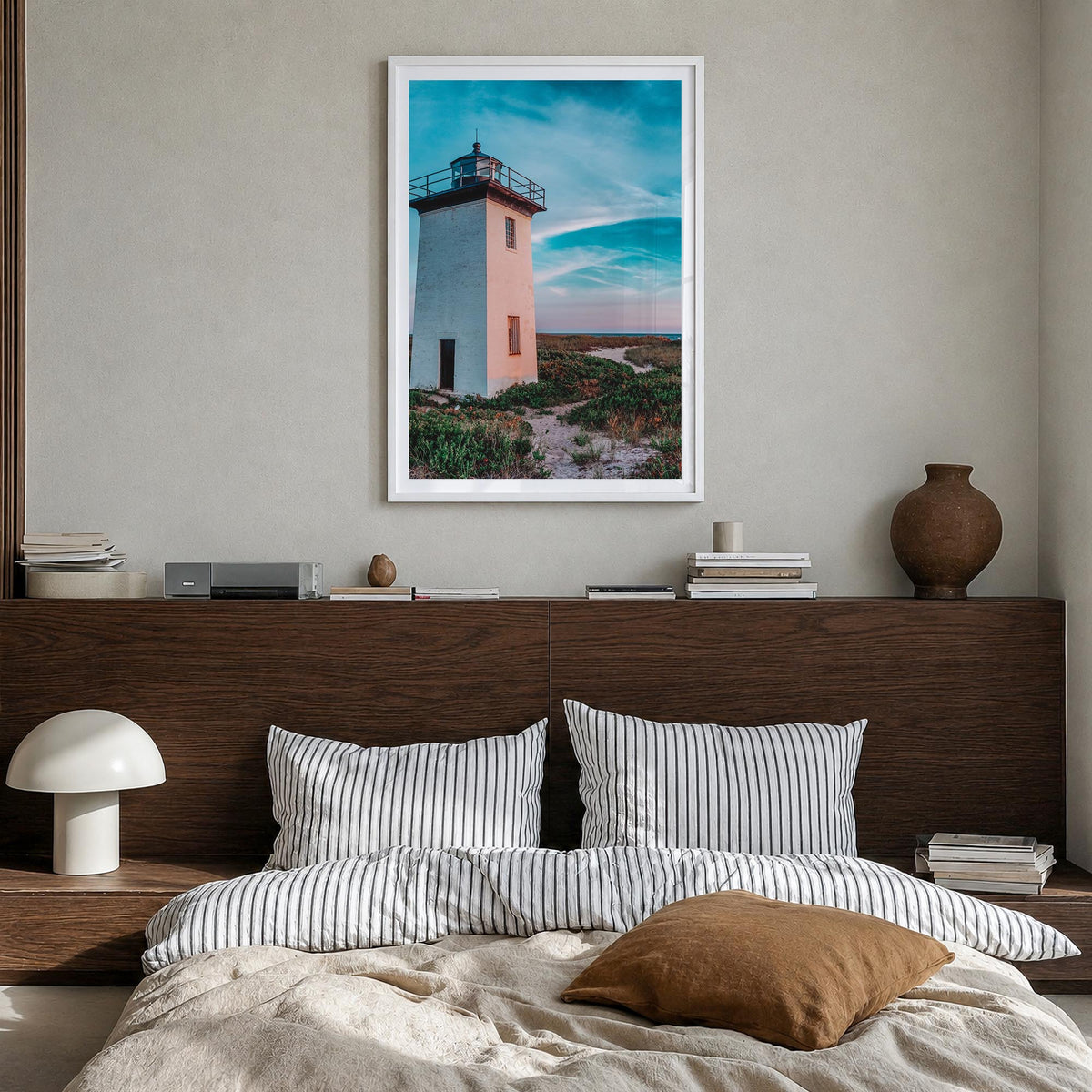 Provincetown colorful photo poster of Massachusetts, USA – vertical wall art in white wood frame with white border, hanging o
