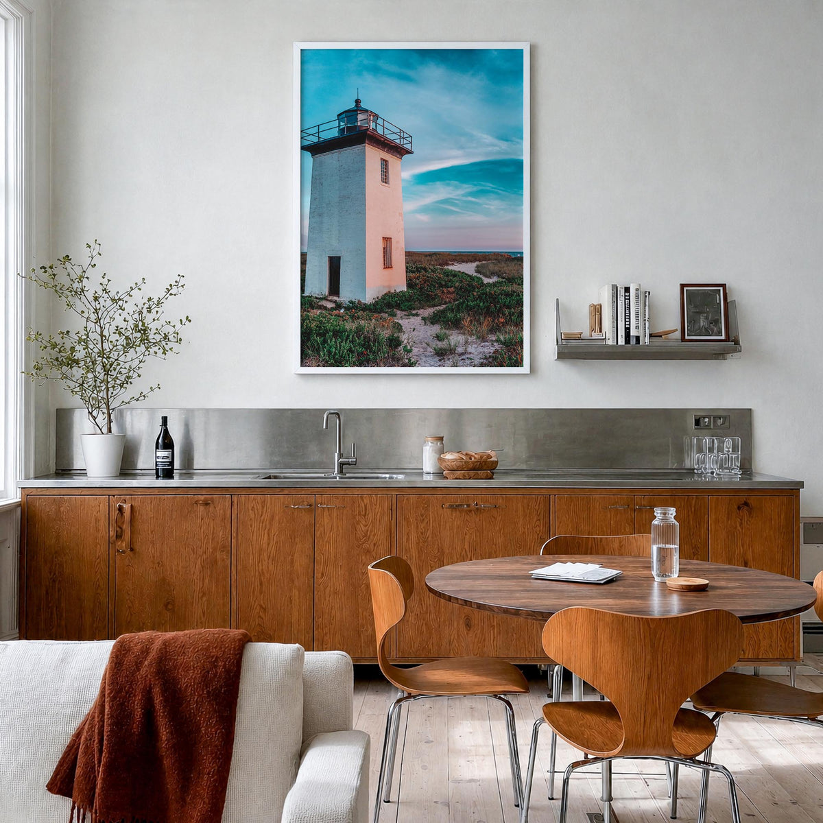 Provincetown colorful photo poster of Massachusetts, USA – vertical wall art in white wood frame, hanging on wall