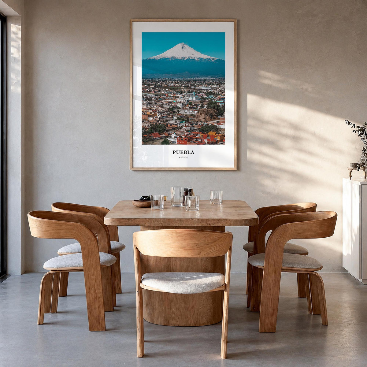 Puebla colorful classic poster of Mexico – vertical wall art in natural wood frame, hanging on wall