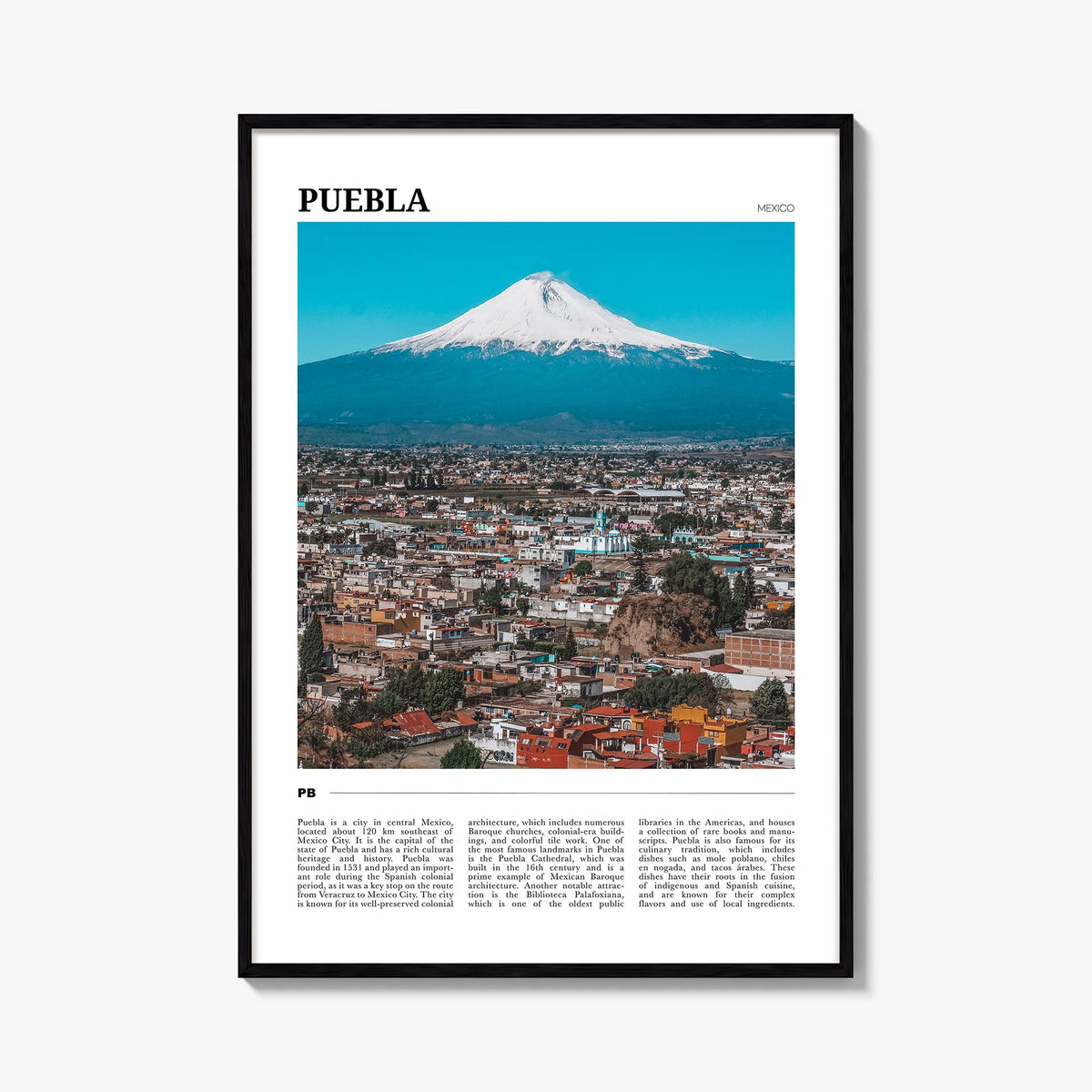 Puebla colorful travel poster of Mexico – vertical wall art, unframed print shown in interior mockup