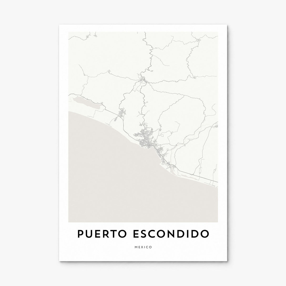 Puerto Escondido Map Poster, print only (unframed)