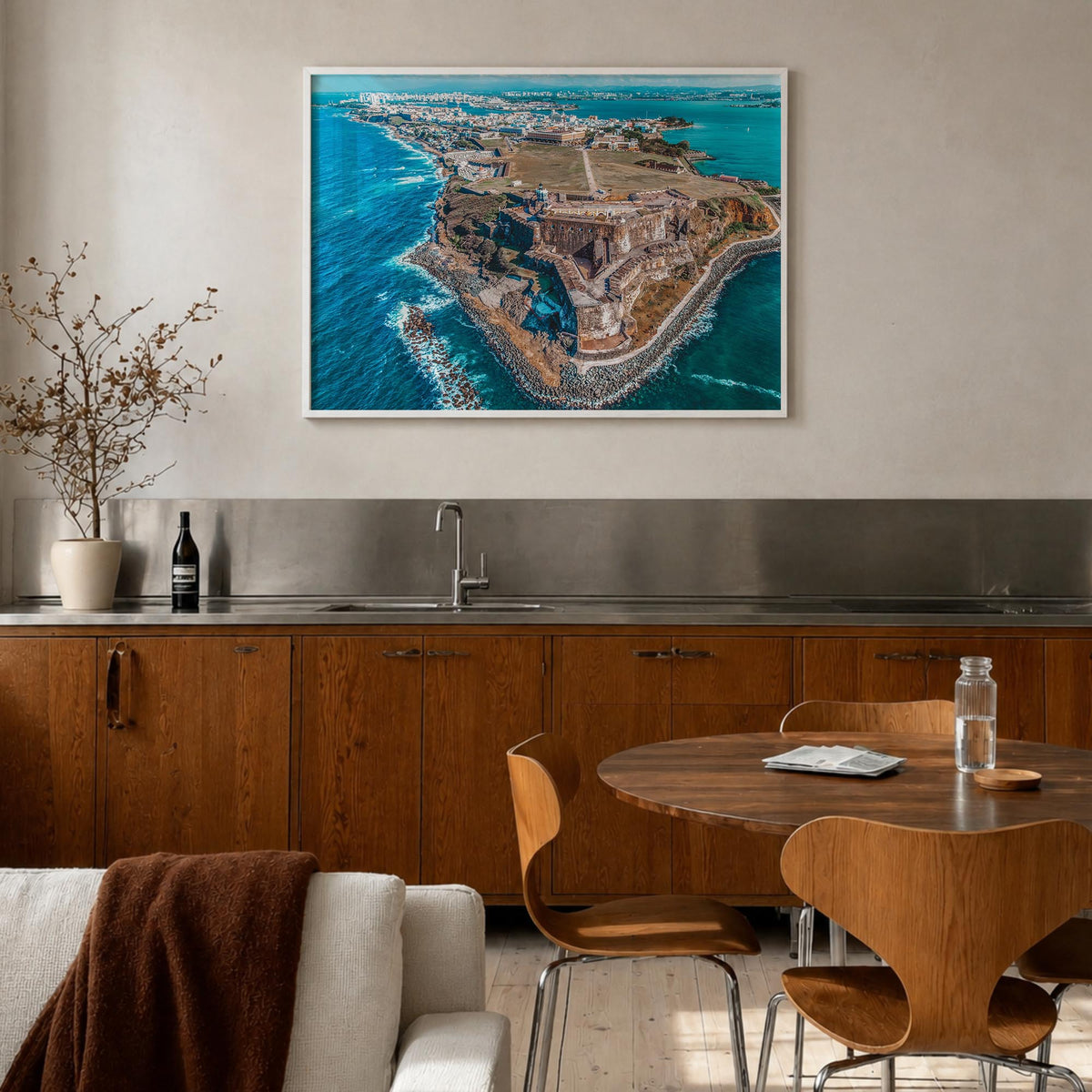 Puerto Rico colorful photo poster of Caribbean – horizontal wall art in white wood frame, hanging on wall