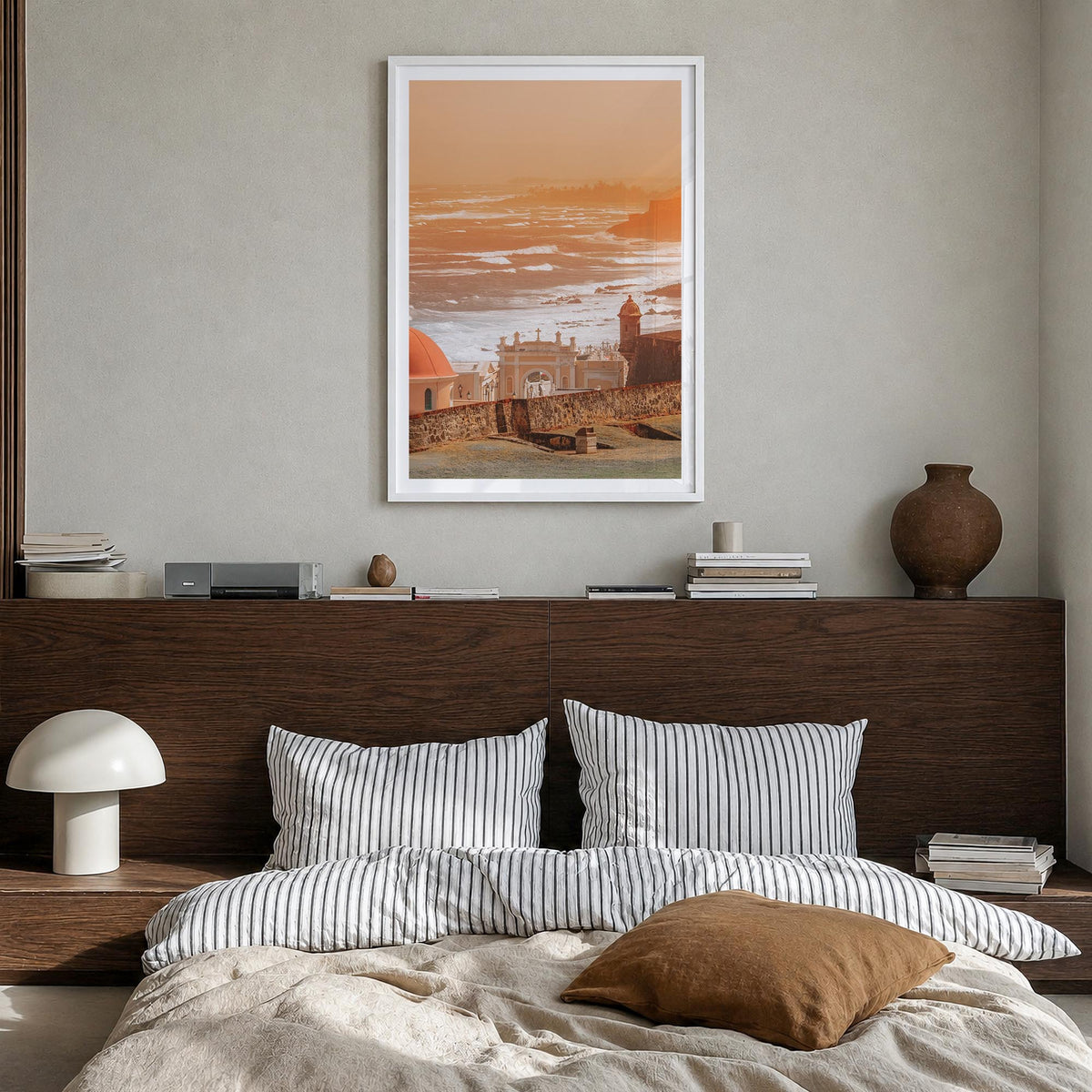 Puerto Rico no. 1 colorful photo poster of Caribbean – vertical wall art in white wood frame with white border, hanging on wa