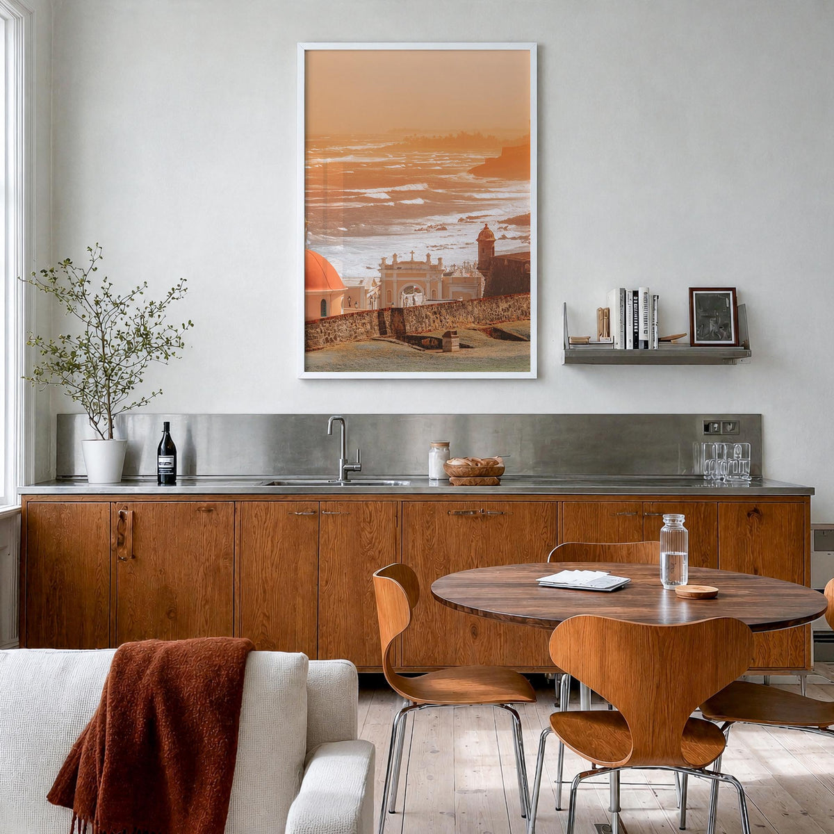 Puerto Rico no. 1 colorful photo poster of Caribbean – vertical wall art in white wood frame, hanging on wall