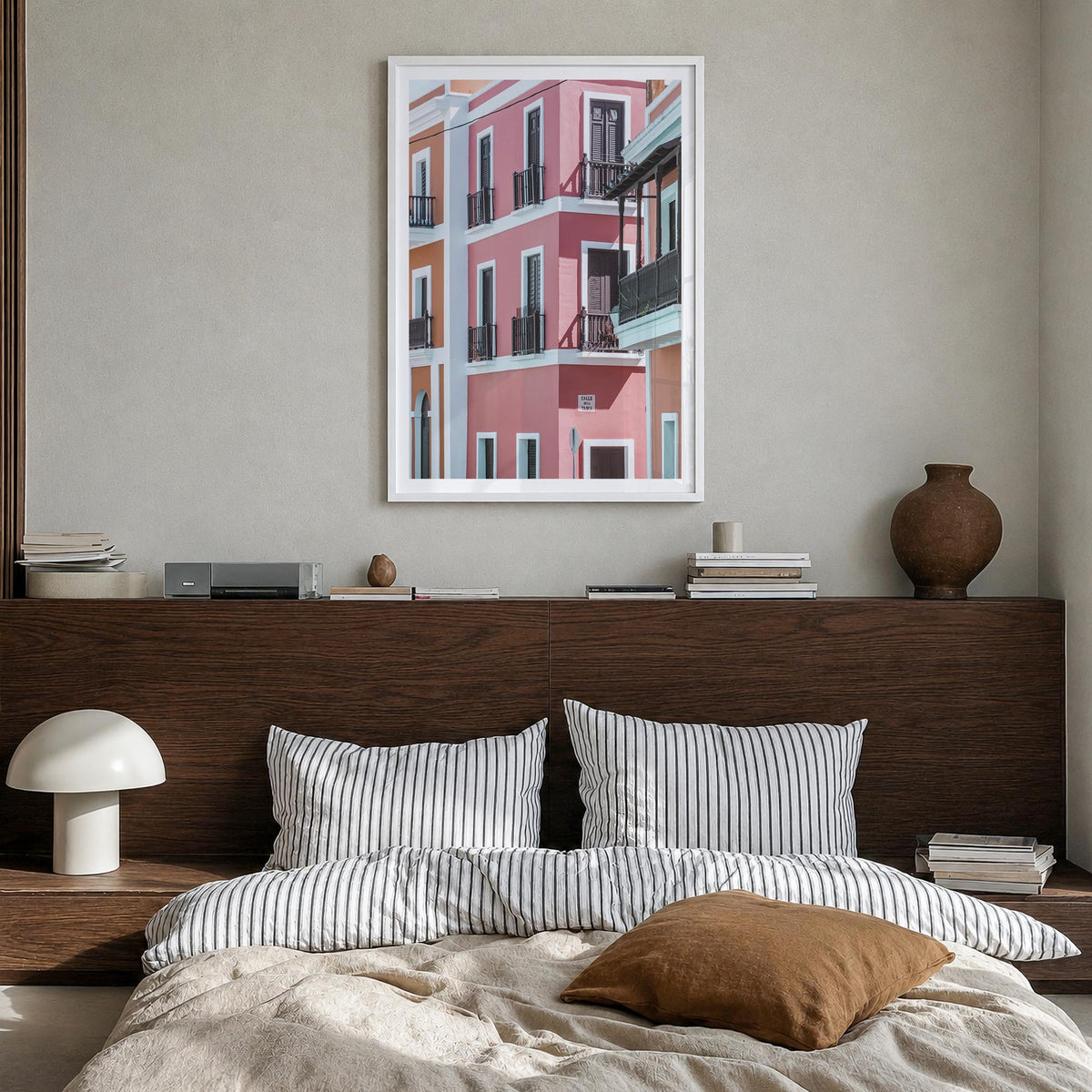 Puerto Rico no. 2 colorful photo poster of Caribbean – vertical wall art in white wood frame with white border, hanging on wa