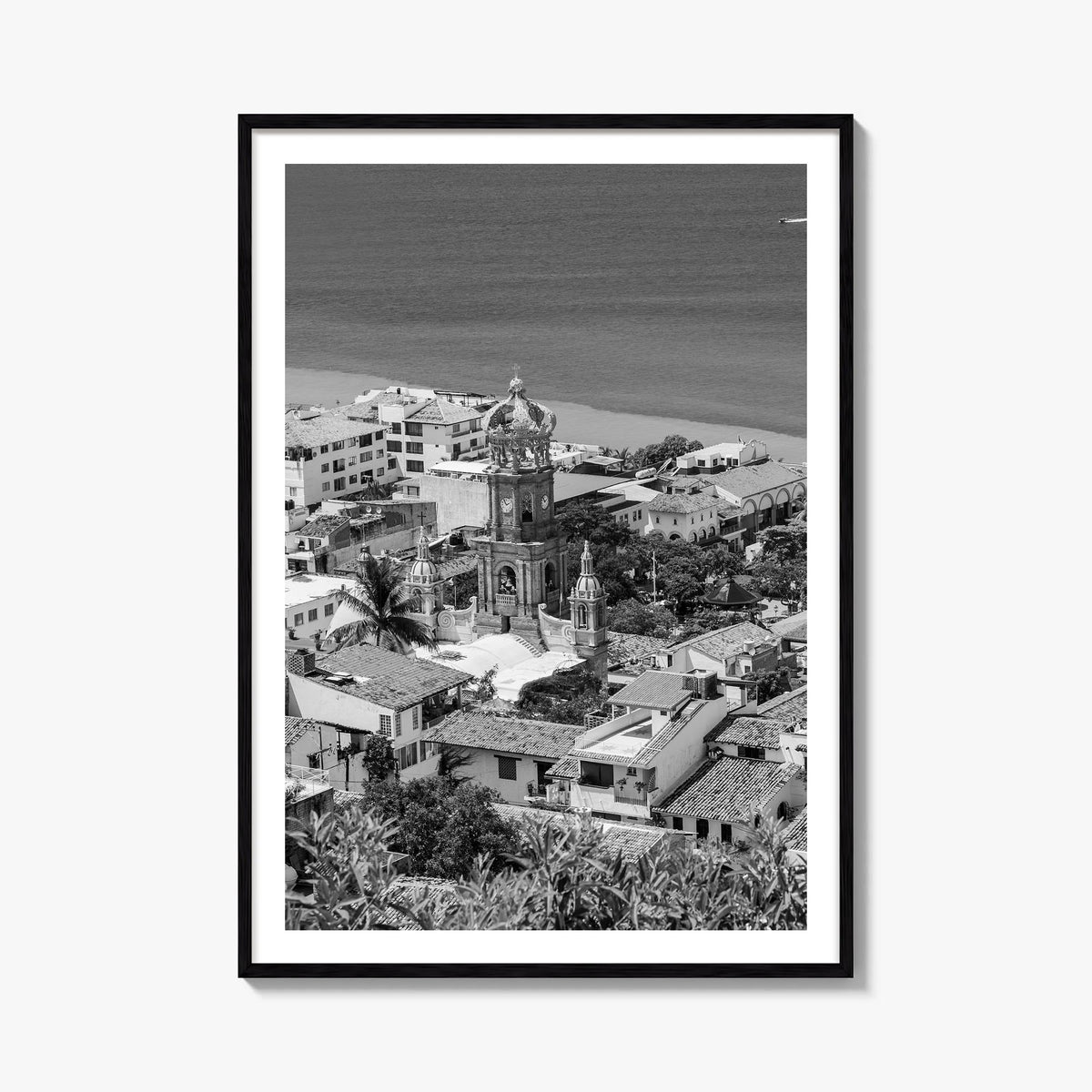 Puerto Vallarta black & white photo poster of Mexico – vertical wall art, unframed print shown in interior mockup