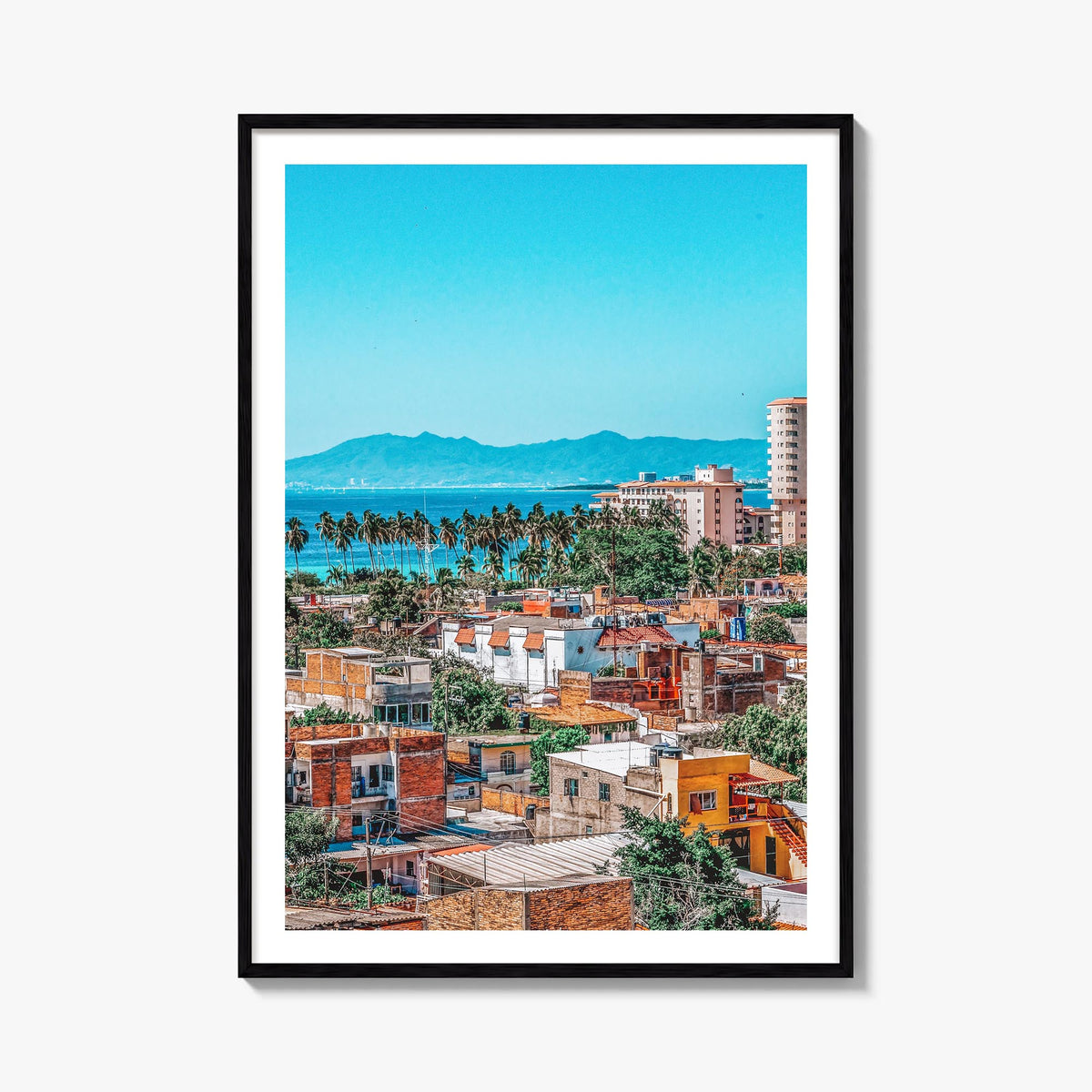 Puerto Vallarta colorful photo poster of Mexico – vertical wall art, unframed print shown in interior mockup