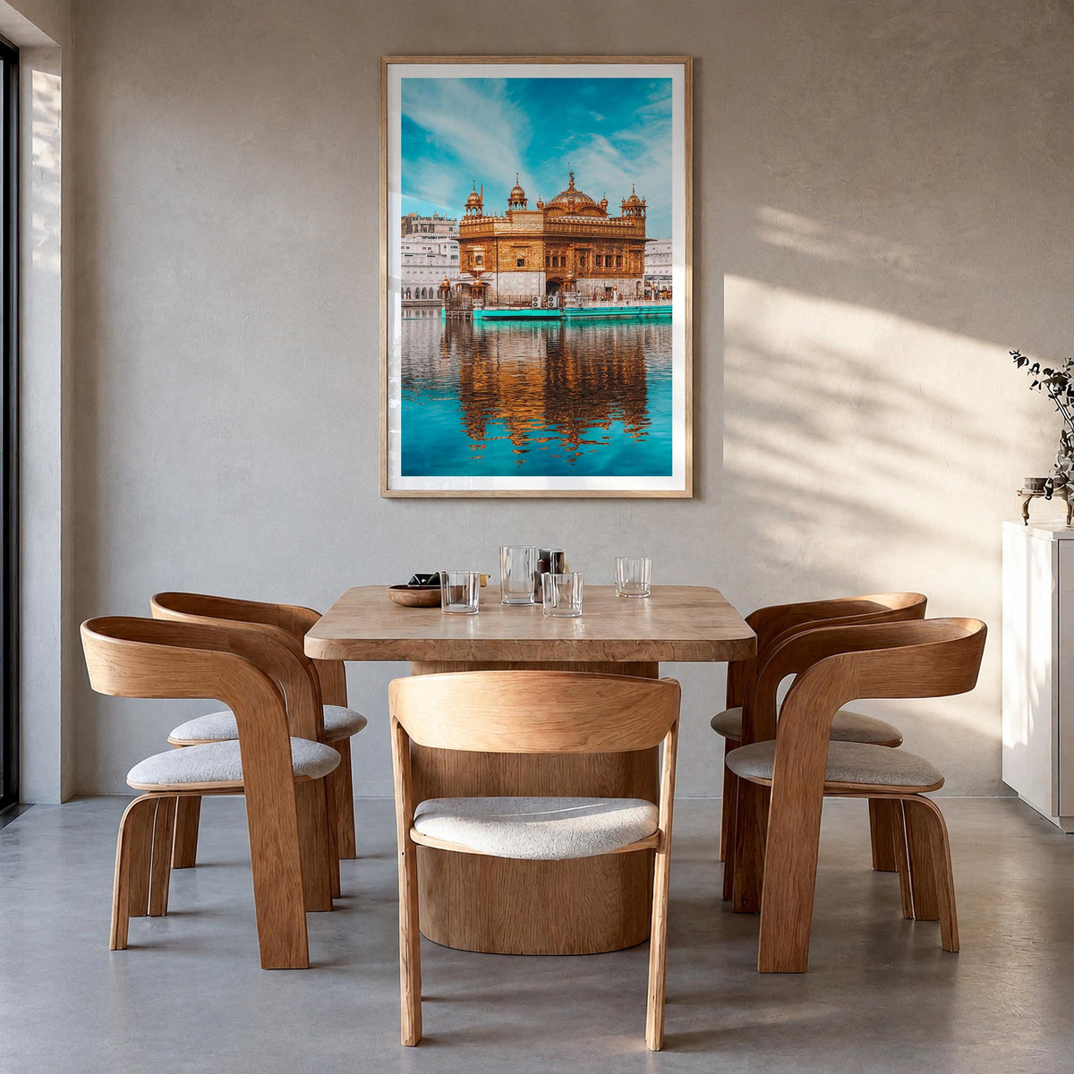 Punjab no. 1 colorful photo poster of India – vertical wall art in natural wood frame with white border, hanging on wall