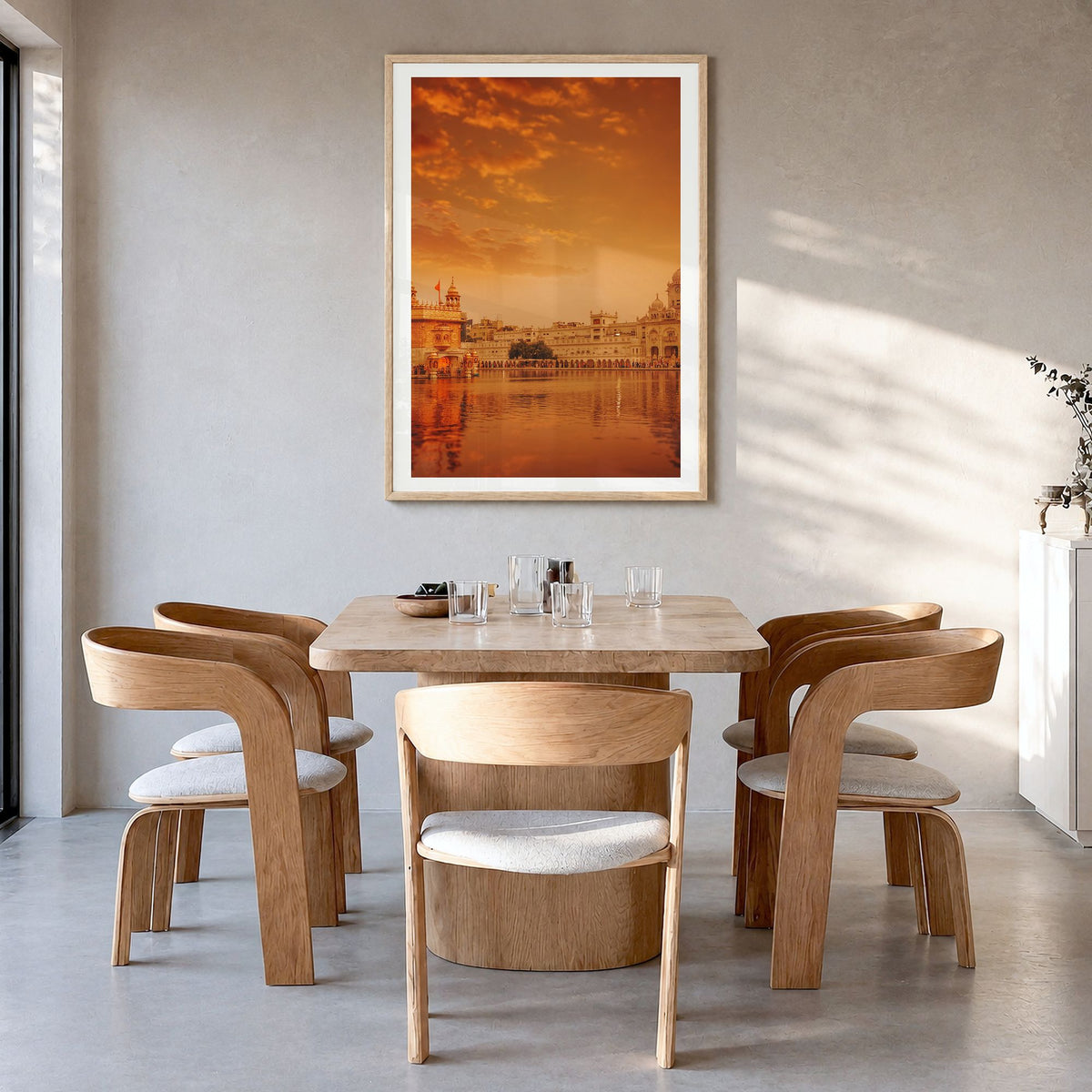 Punjab Photo No 2 Poster in a natural wood frame, hanging in a dining room, white border