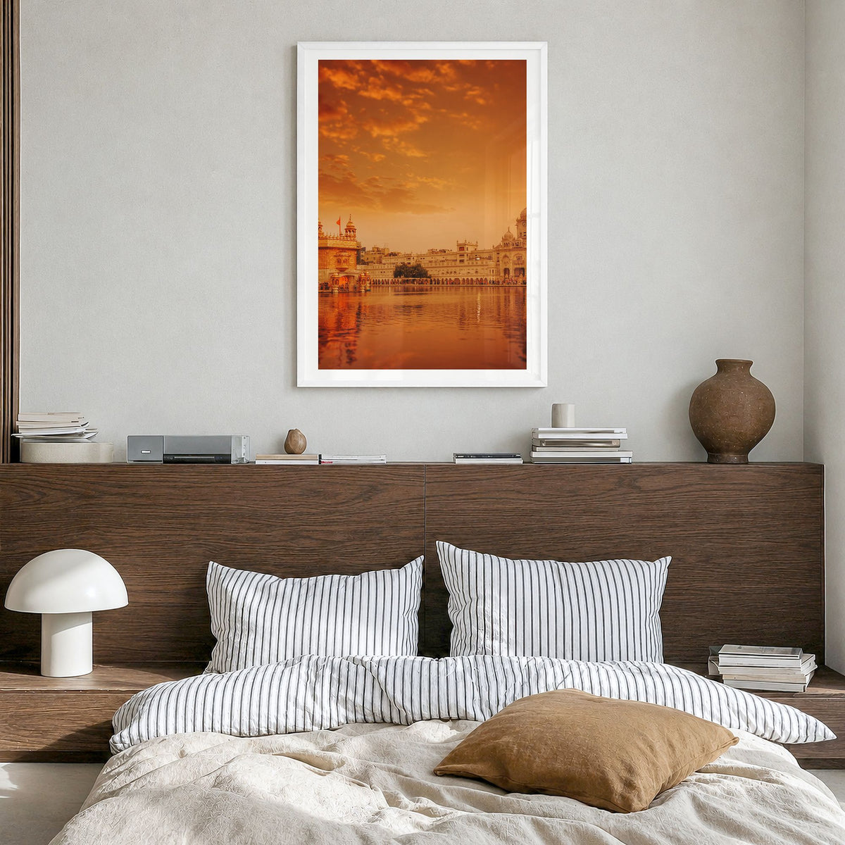 Punjab Photo No 2 Poster in a white wood frame, hanging in a bedroom, white border