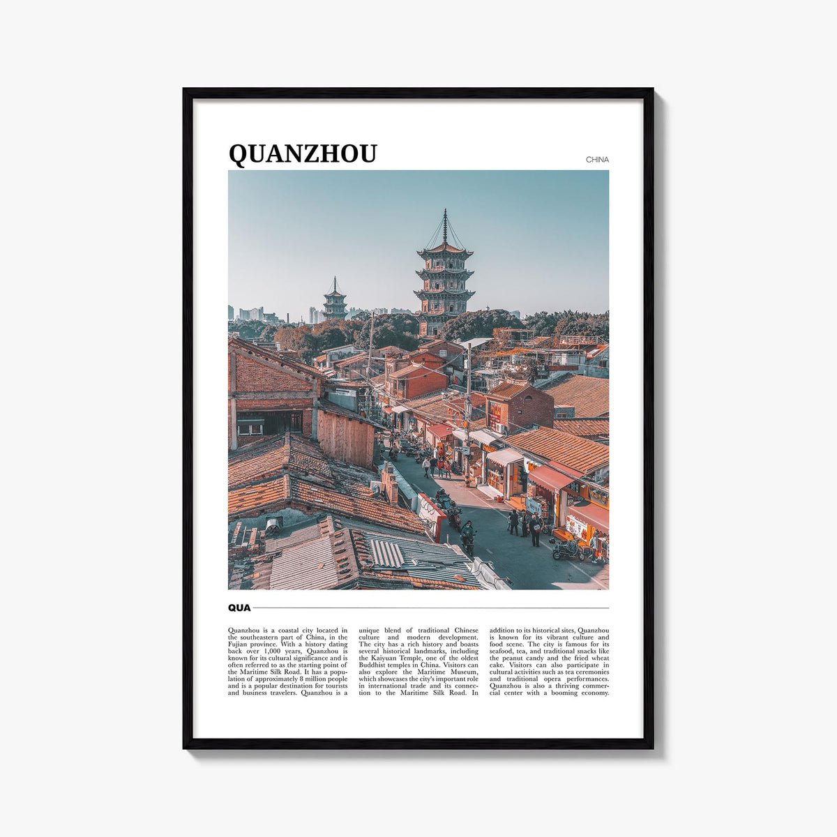Quanzhou colorful travel poster of China – vertical wall art, unframed print shown in interior mockup