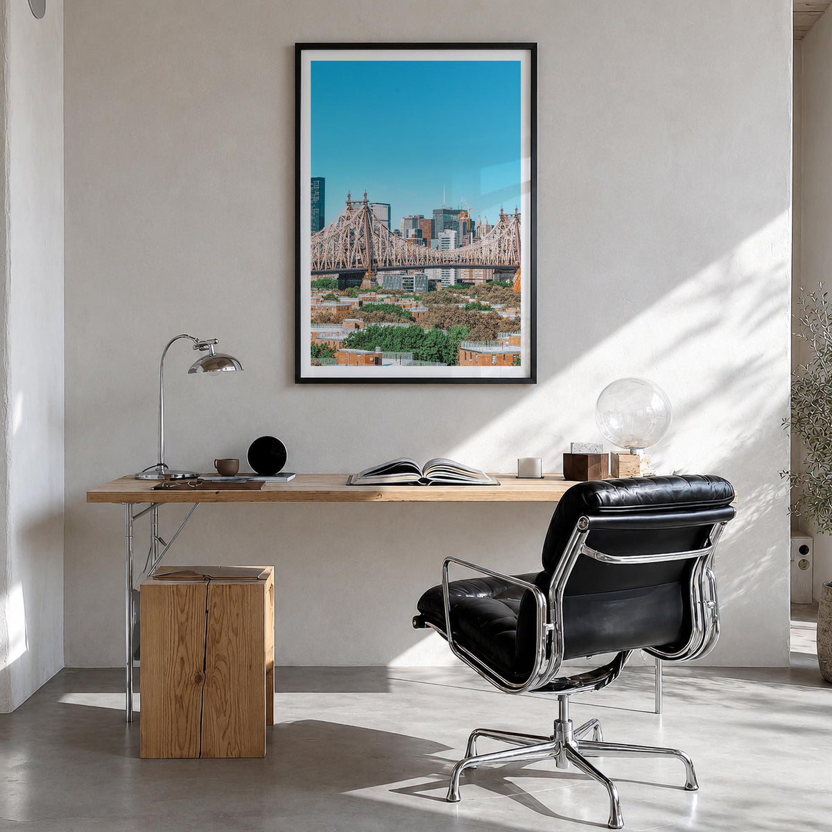 Queens, New York no. 1 colorful photo poster of New York, USA – vertical wall art in black wood frame with white border, hang