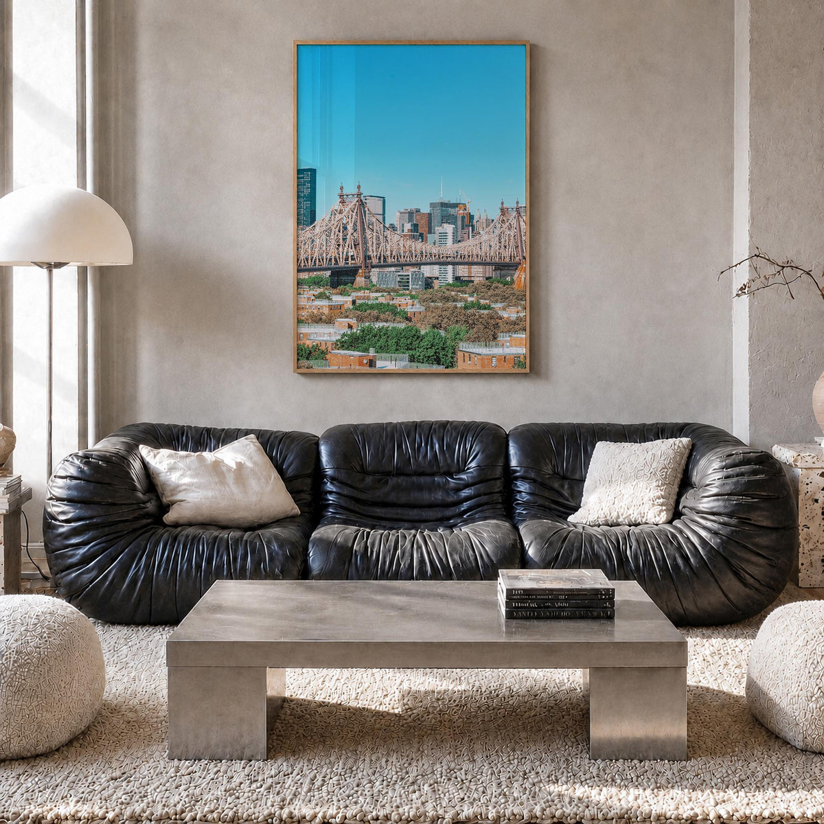 Queens, New York no. 1 colorful photo poster of New York, USA – vertical wall art in natural wood frame, hanging on wall