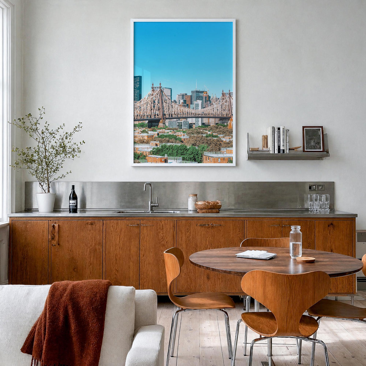 Queens, New York no. 1 colorful photo poster of New York, USA – vertical wall art in white wood frame, hanging on wall