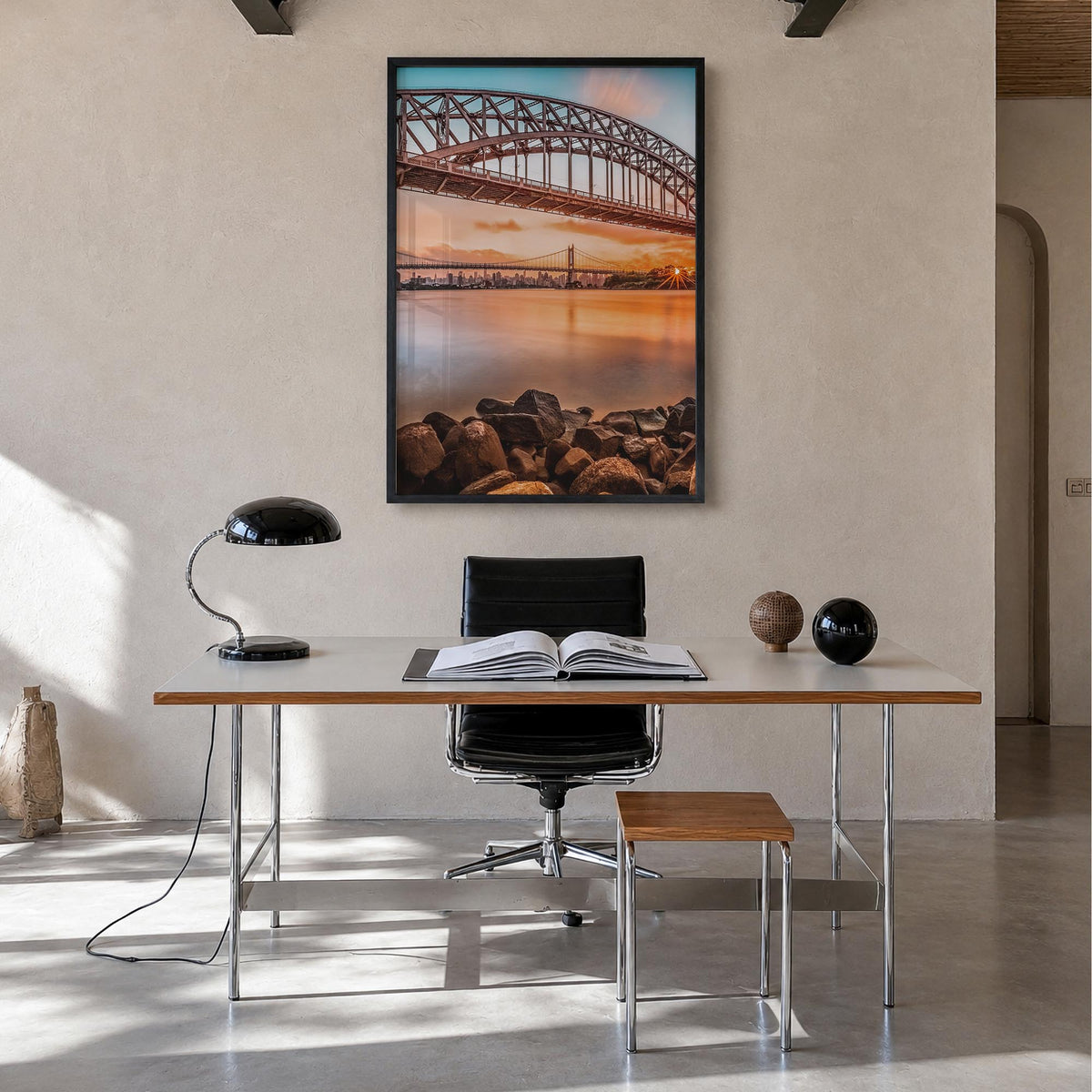 Queens, New York no. 2 colorful photo poster of New York, USA – vertical wall art in black wood frame, hanging on wall