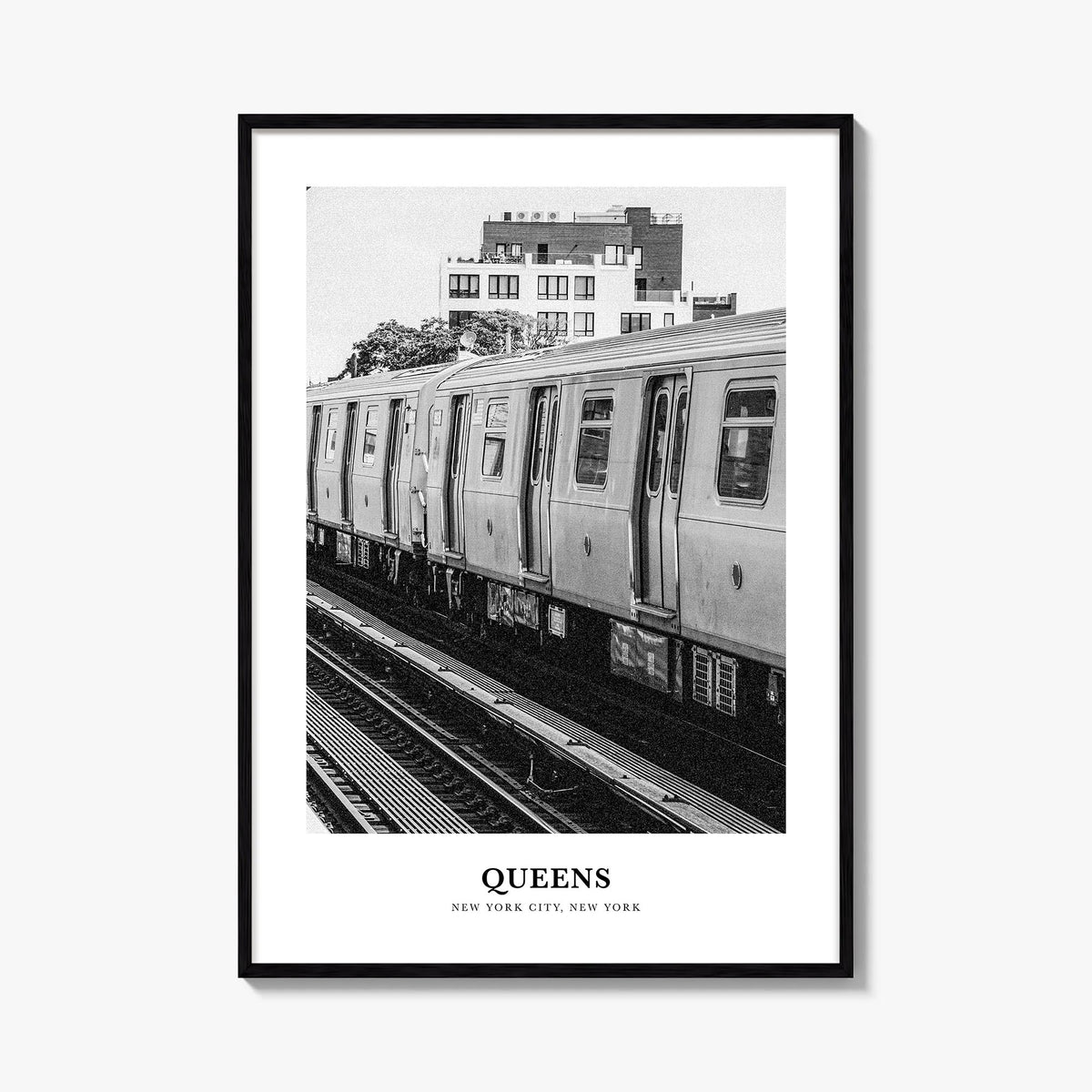 Queens, New York no. 3 black & white classic poster of New York, USA – vertical wall art, unframed print shown in interior mo