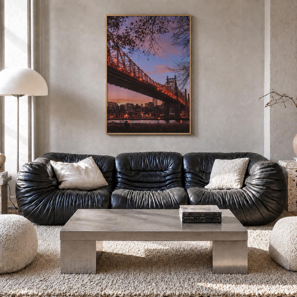 Queens, New York no. 3 colorful photo poster of New York, USA – vertical wall art in natural wood frame, hanging on wall