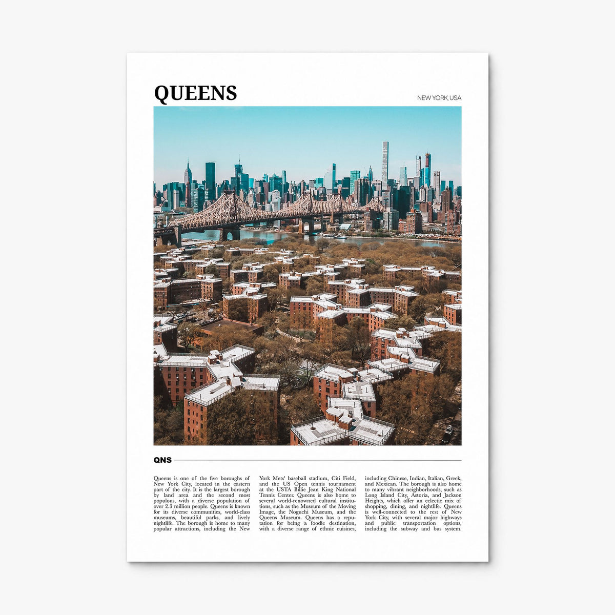 Queens, New York Travel Poster, print only (unframed)