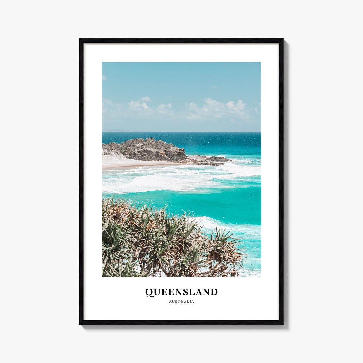 Queensland colorful classic poster of Australia – vertical wall art, unframed print shown in interior mockup