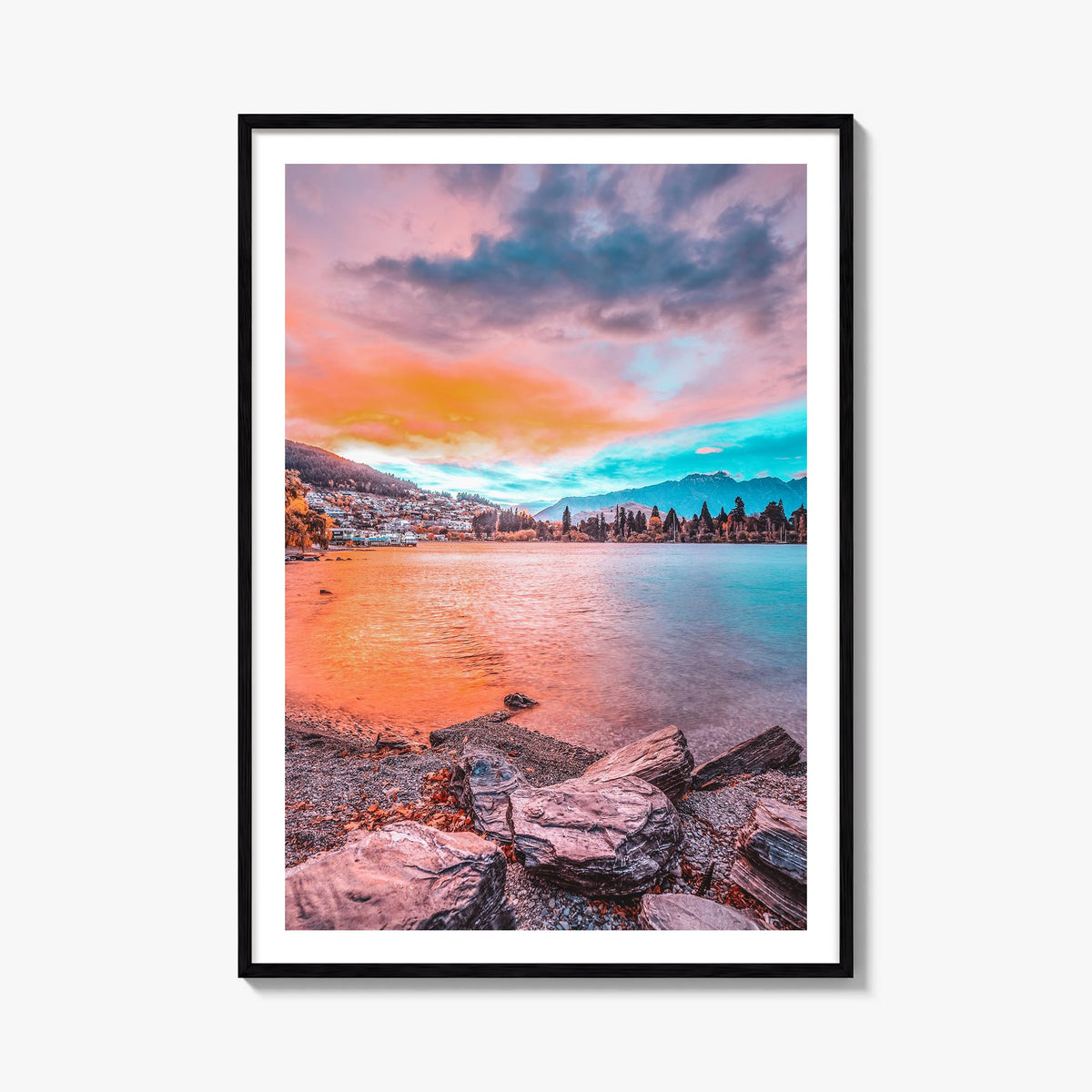 Queenstown colorful photo poster of New Zealand – vertical wall art, unframed print shown in interior mockup