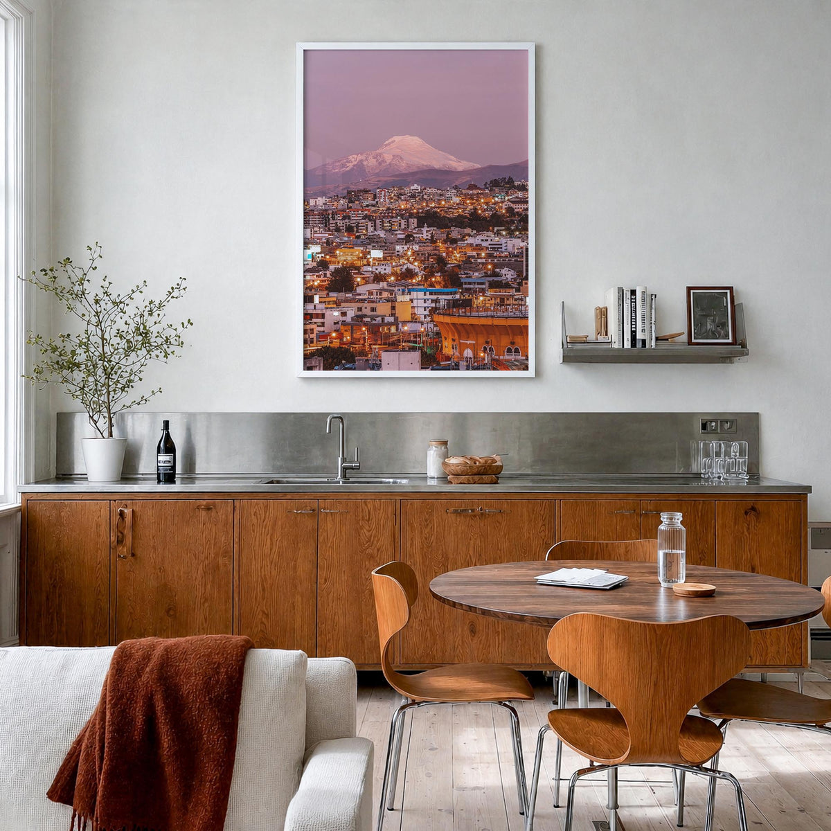 Quito no. 2 colorful photo poster of Ecuador – vertical wall art in white wood frame, hanging on wall