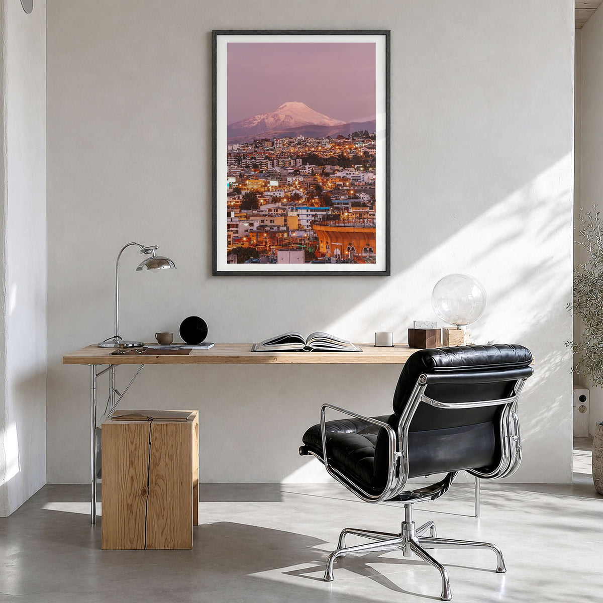 Quito Photo No 2 Poster in a black wood frame, hanging in a bright home office, white border