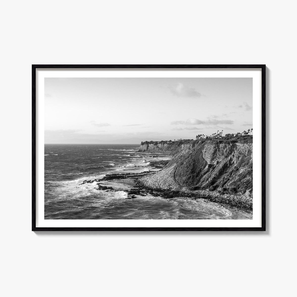 Rancho Palos Verdes black & white photo poster of California, USA – horizontal wall art, unframed print shown in interior moc
