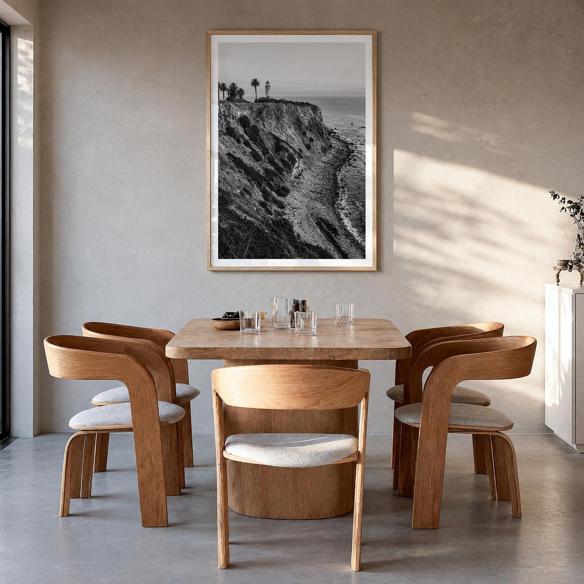 Rancho Palos Verdes black & white photo poster of California, USA – vertical wall art in natural wood frame with white border