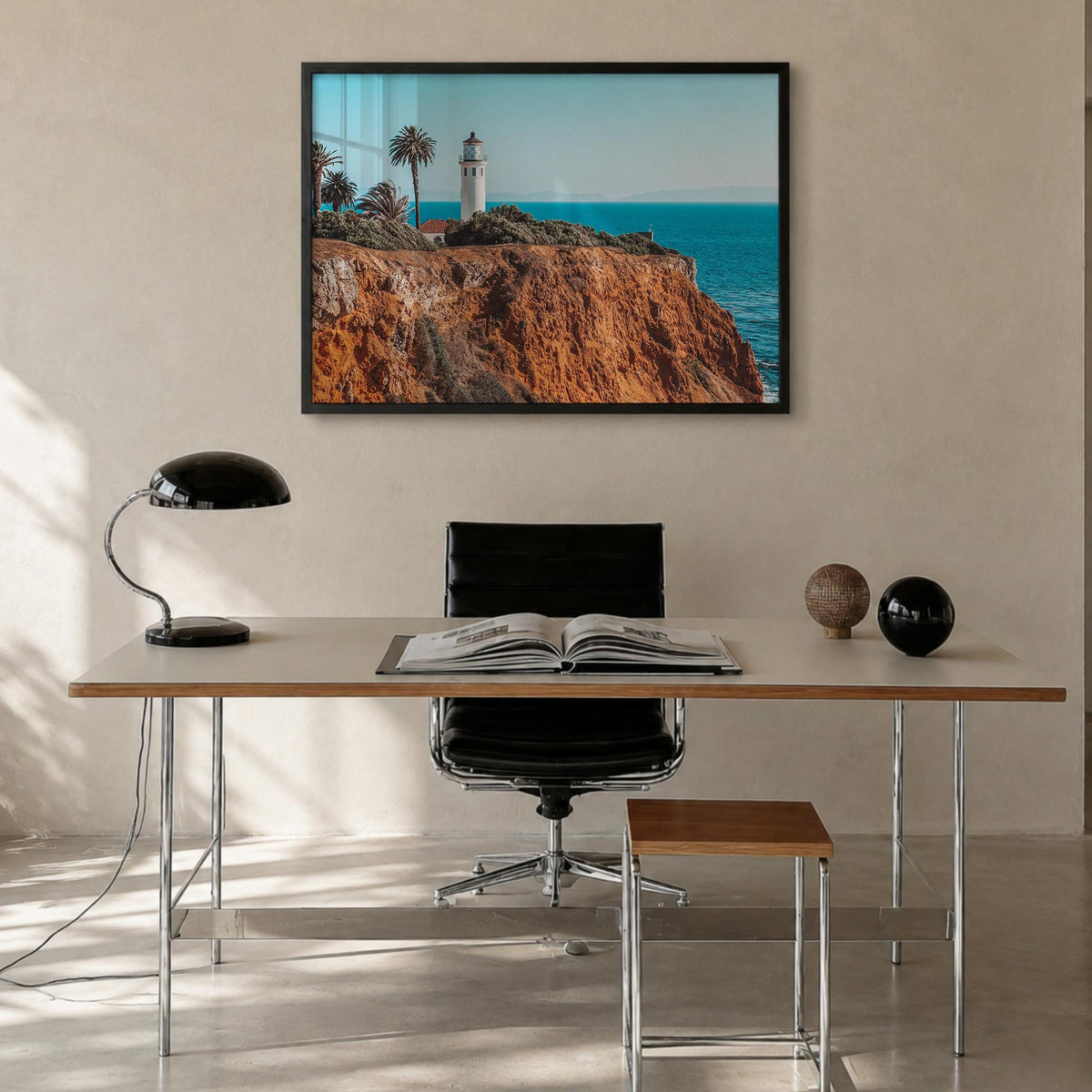 Rancho Palos Verdes colorful photo poster of California, USA – horizontal wall art in black wood frame, hanging on wall