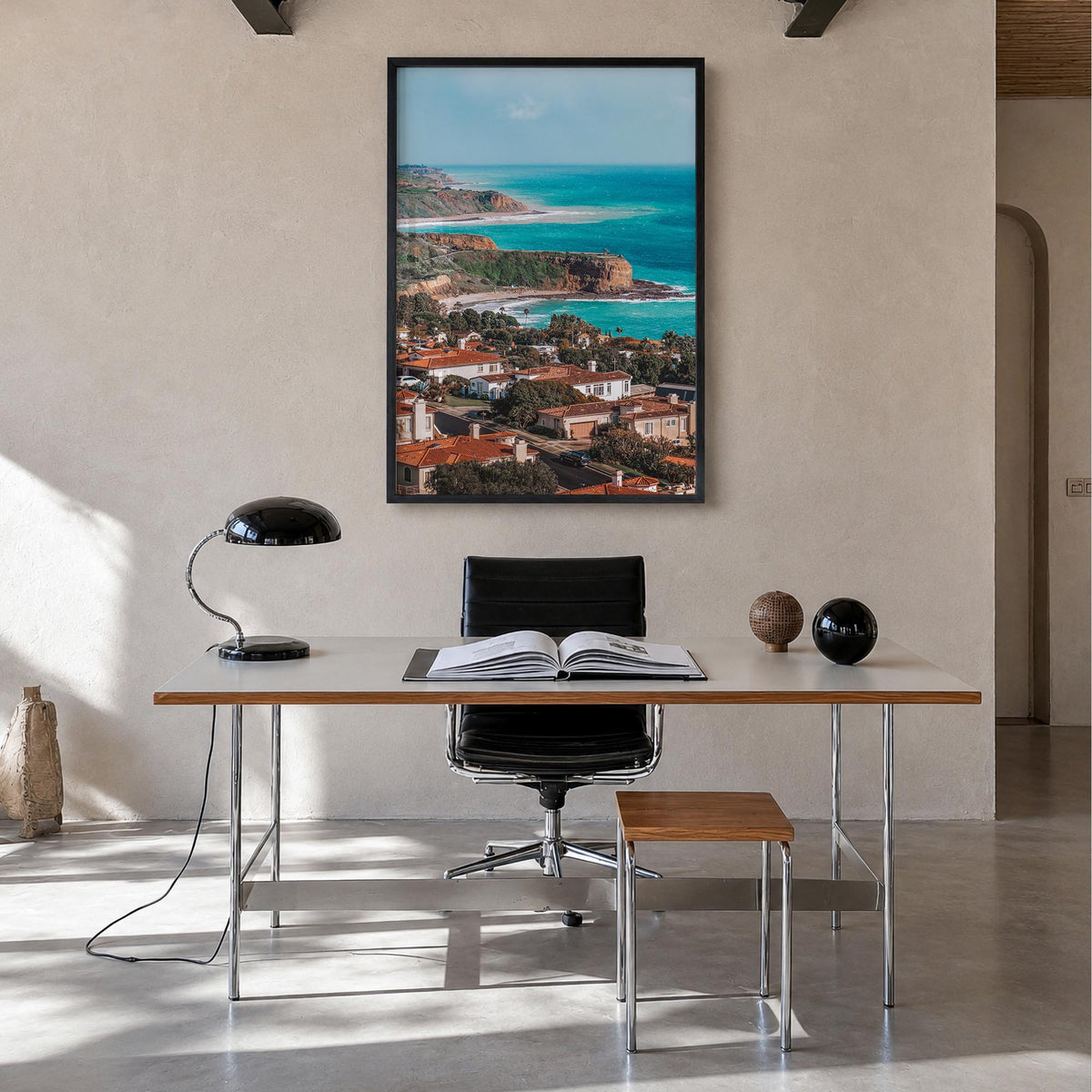 Rancho Palos Verdes no. 1 colorful photo poster of California, USA – vertical wall art in black wood frame, hanging on wall