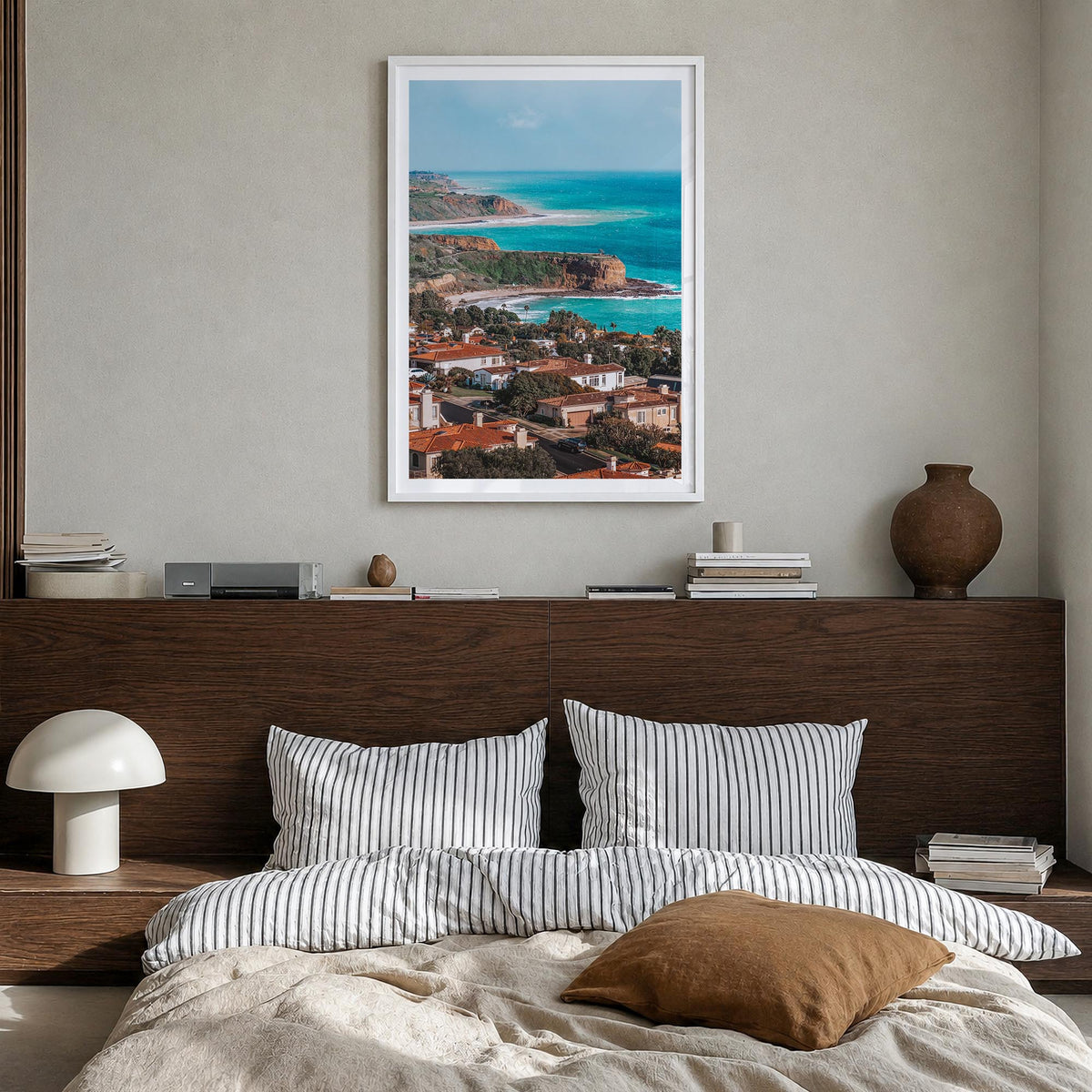 Rancho Palos Verdes no. 1 colorful photo poster of California, USA – vertical wall art in white wood frame with white border,