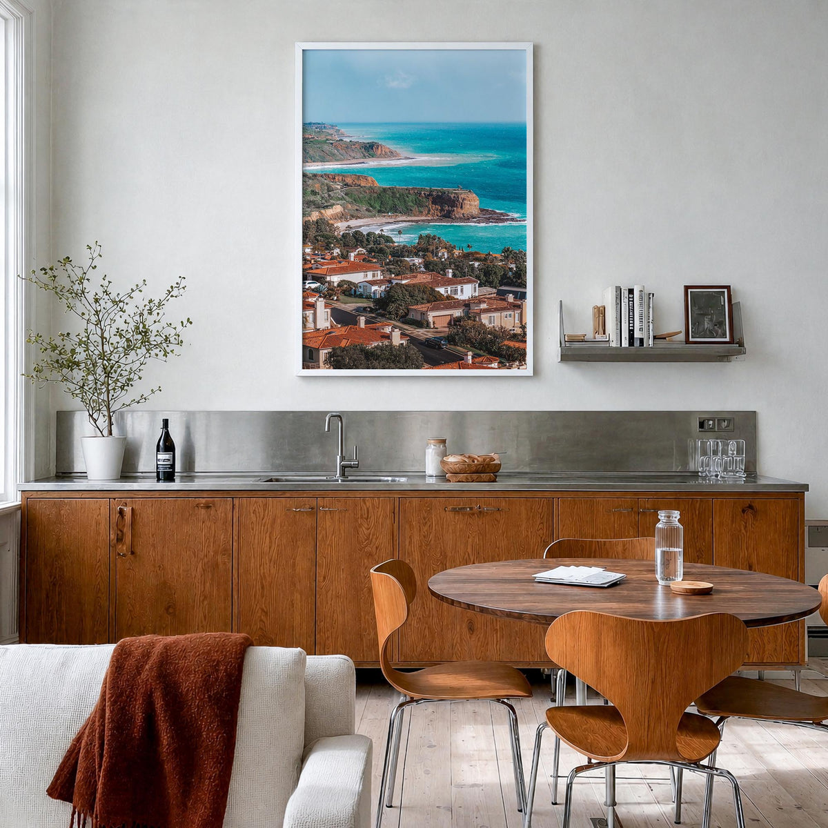Rancho Palos Verdes no. 1 colorful photo poster of California, USA – vertical wall art in white wood frame, hanging on wall