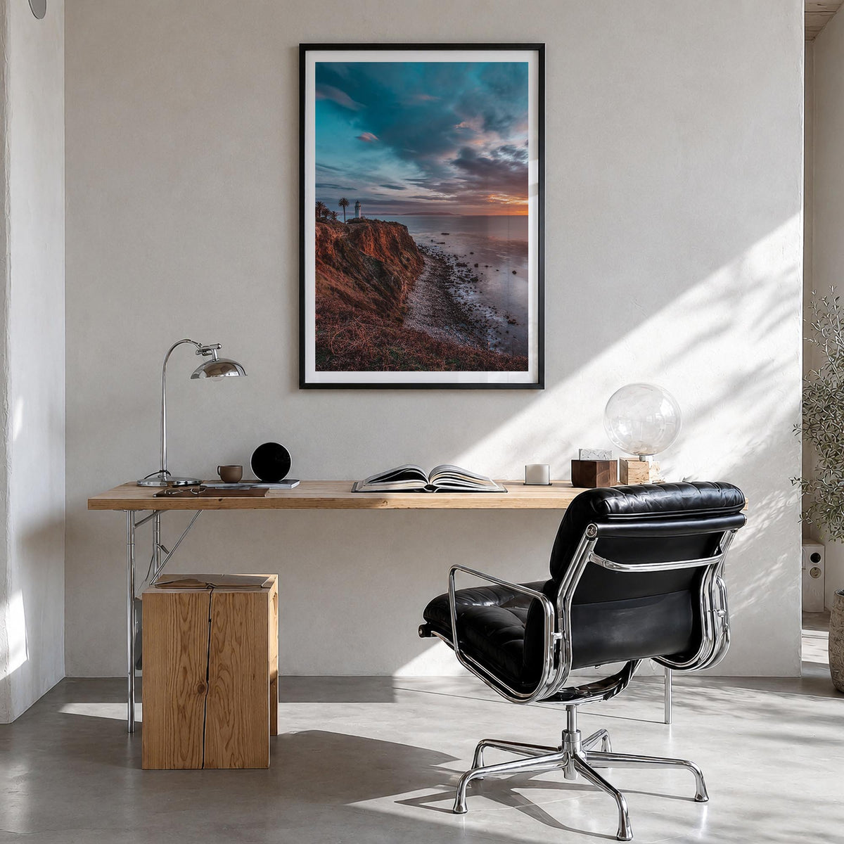 Rancho Palos Verdes no. 2 colorful photo poster of California, USA – vertical wall art in black wood frame with white border,