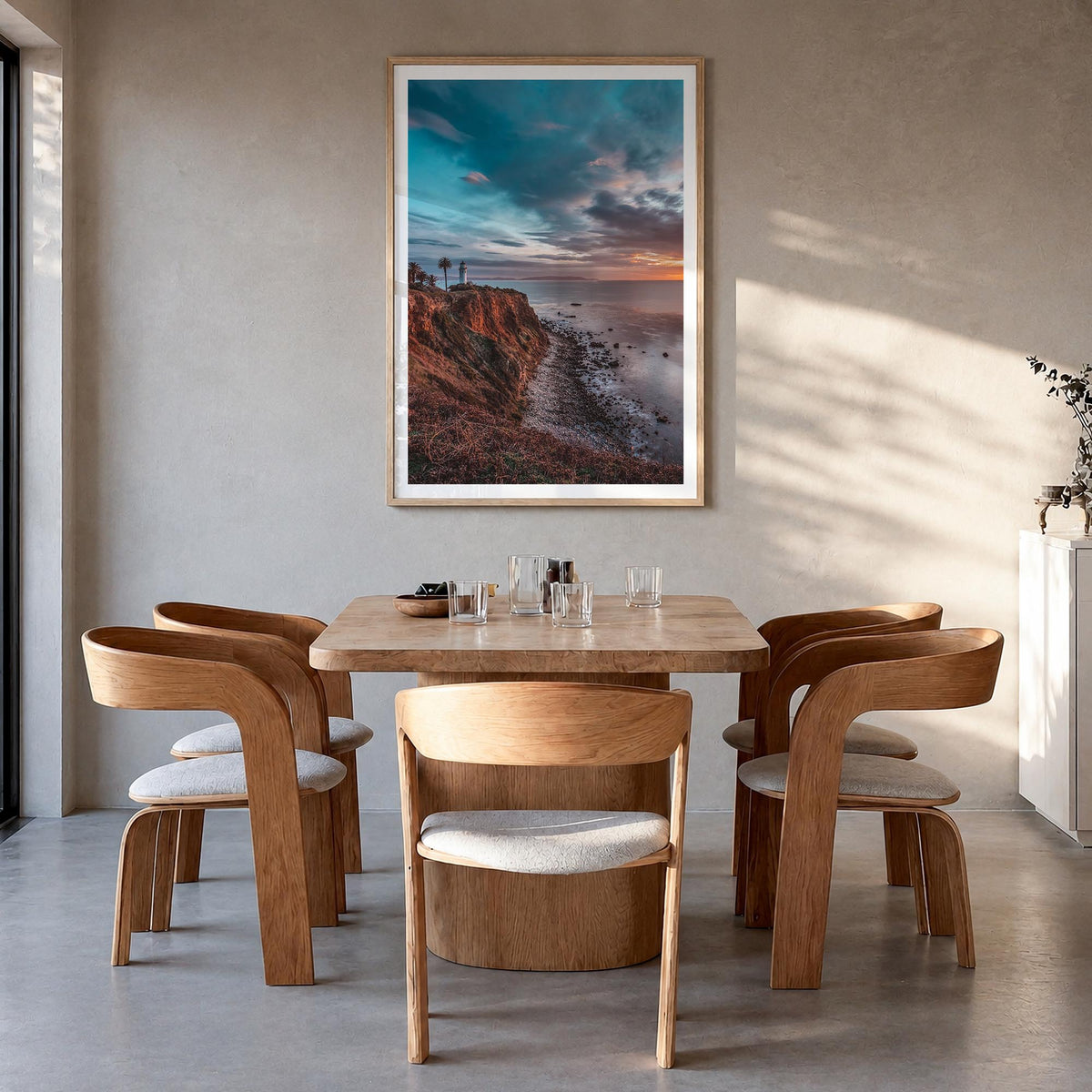 Rancho Palos Verdes no. 2 colorful photo poster of California, USA – vertical wall art in natural wood frame with white borde