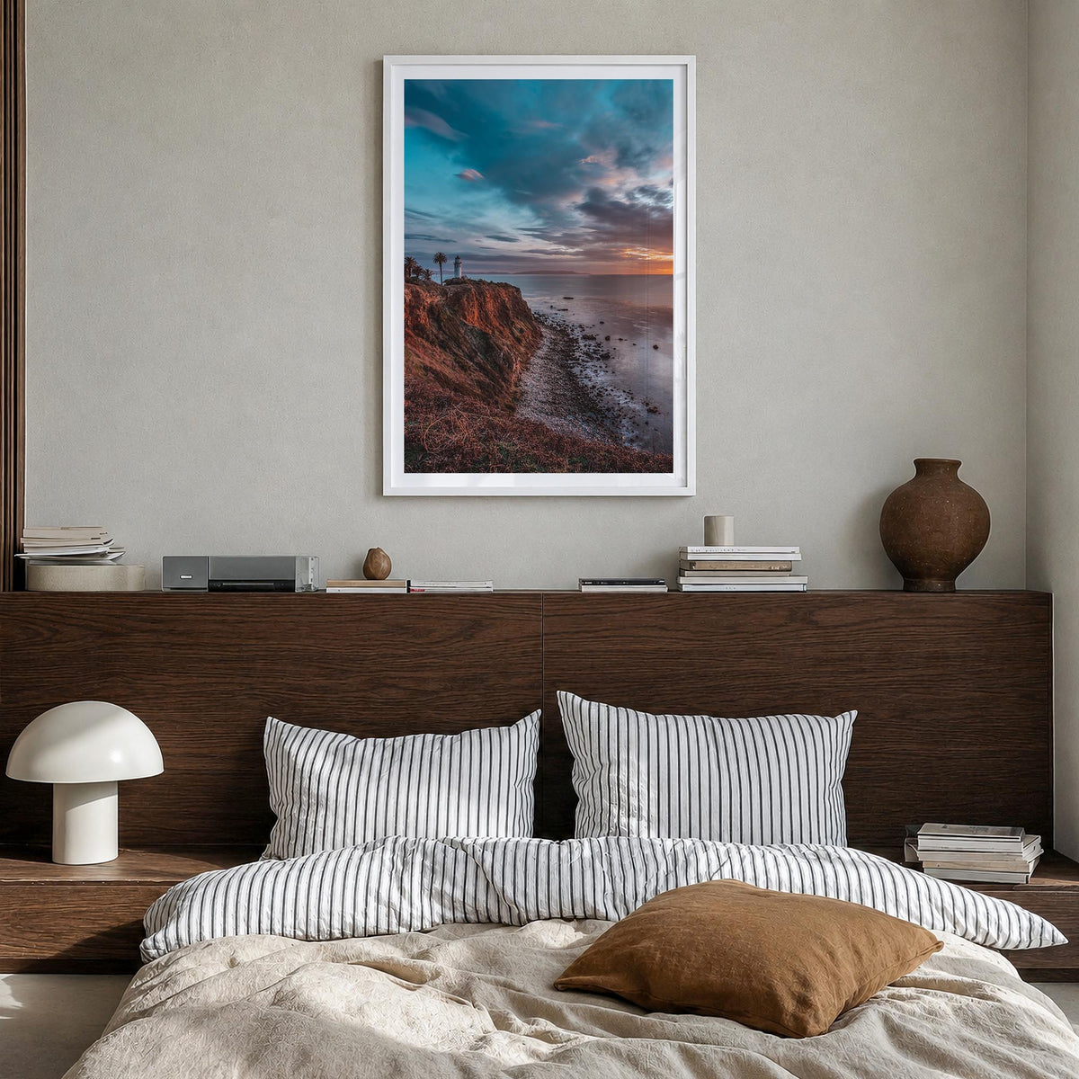 Rancho Palos Verdes no. 2 colorful photo poster of California, USA – vertical wall art in white wood frame with white border,