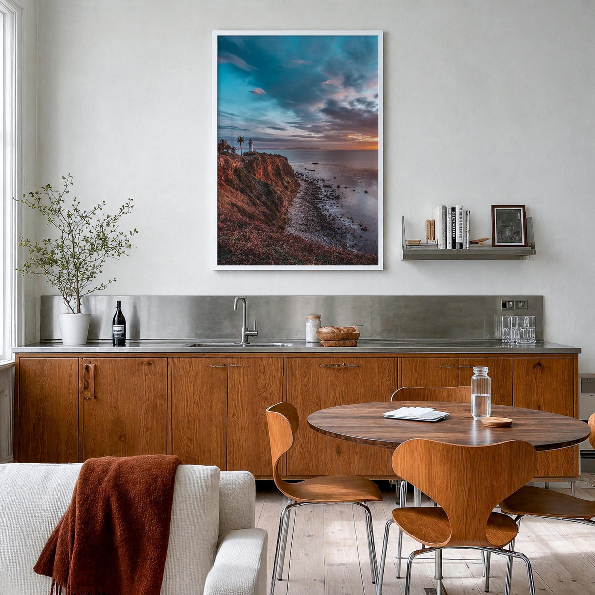 Rancho Palos Verdes no. 2 colorful photo poster of California, USA – vertical wall art in white wood frame, hanging on wall