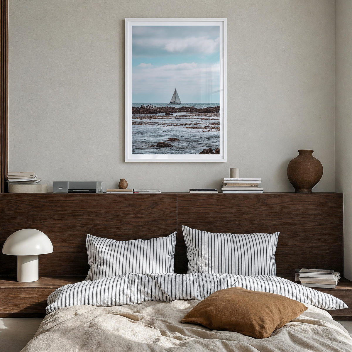 Rancho Palos Verdes no. 3 colorful photo poster of California, USA – vertical wall art in white wood frame with white border,