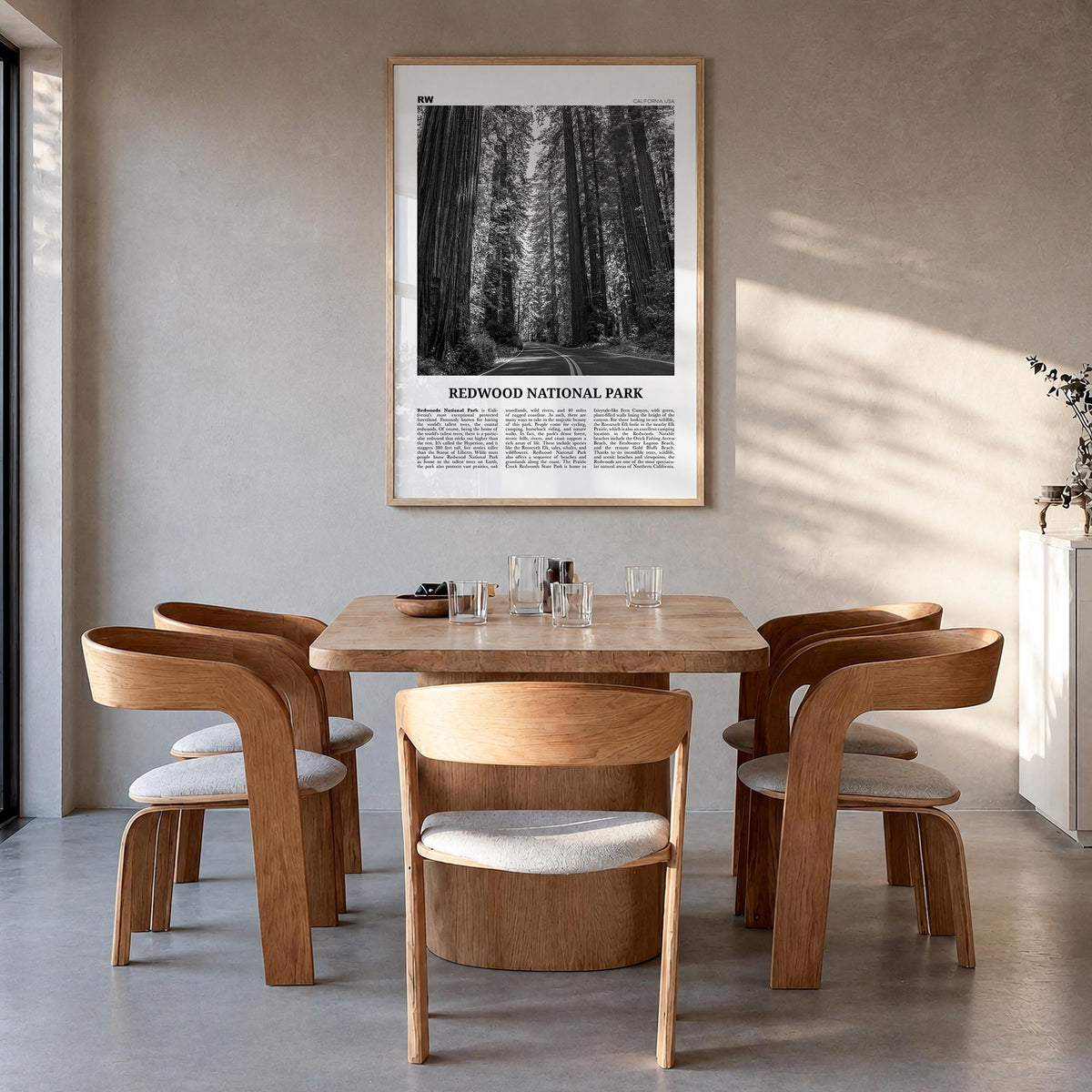 Redwood National Park no. 1 black & white newspaper poster of California, USA – vertical wall art in natural wood frame, hang
